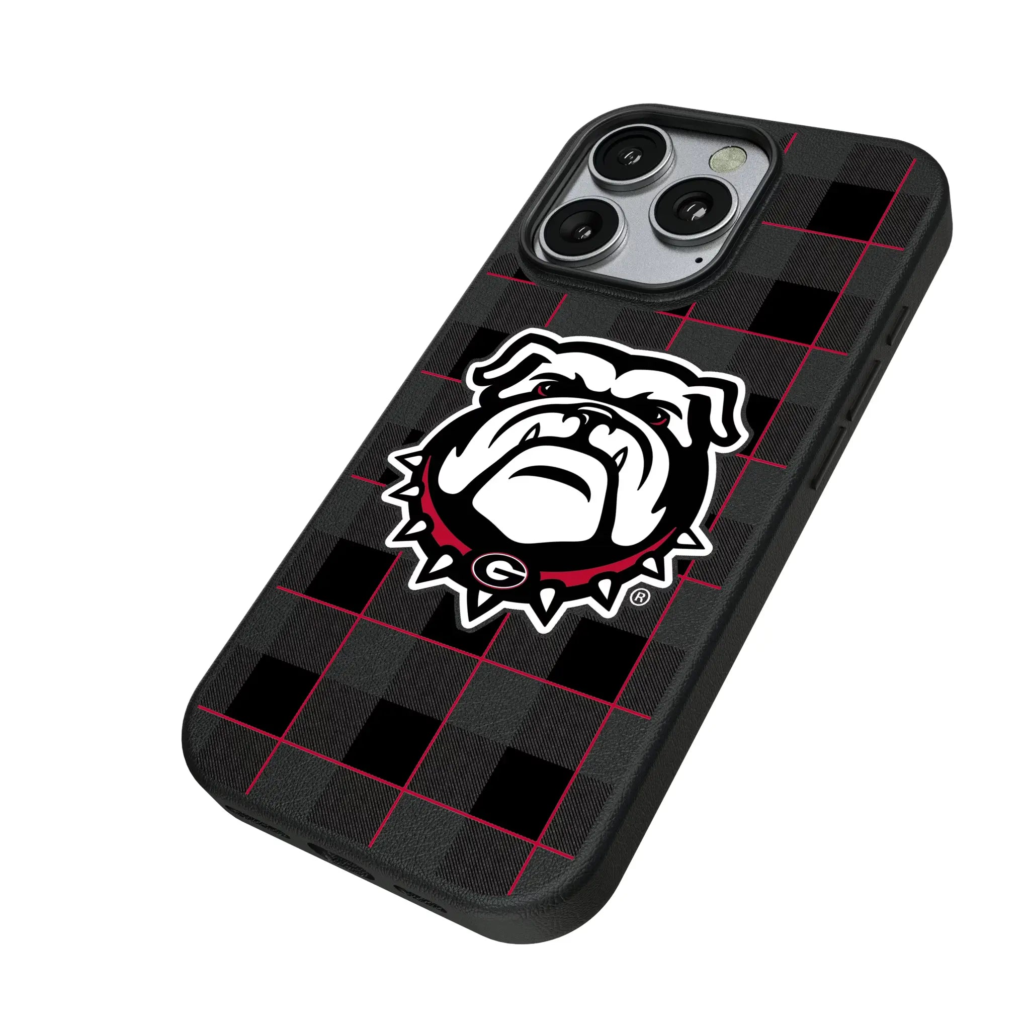 University of Georgia Bulldogs Uga Plaid iPhone MagSafe Compatible Phone Case for Apple iPhone - Isometric View