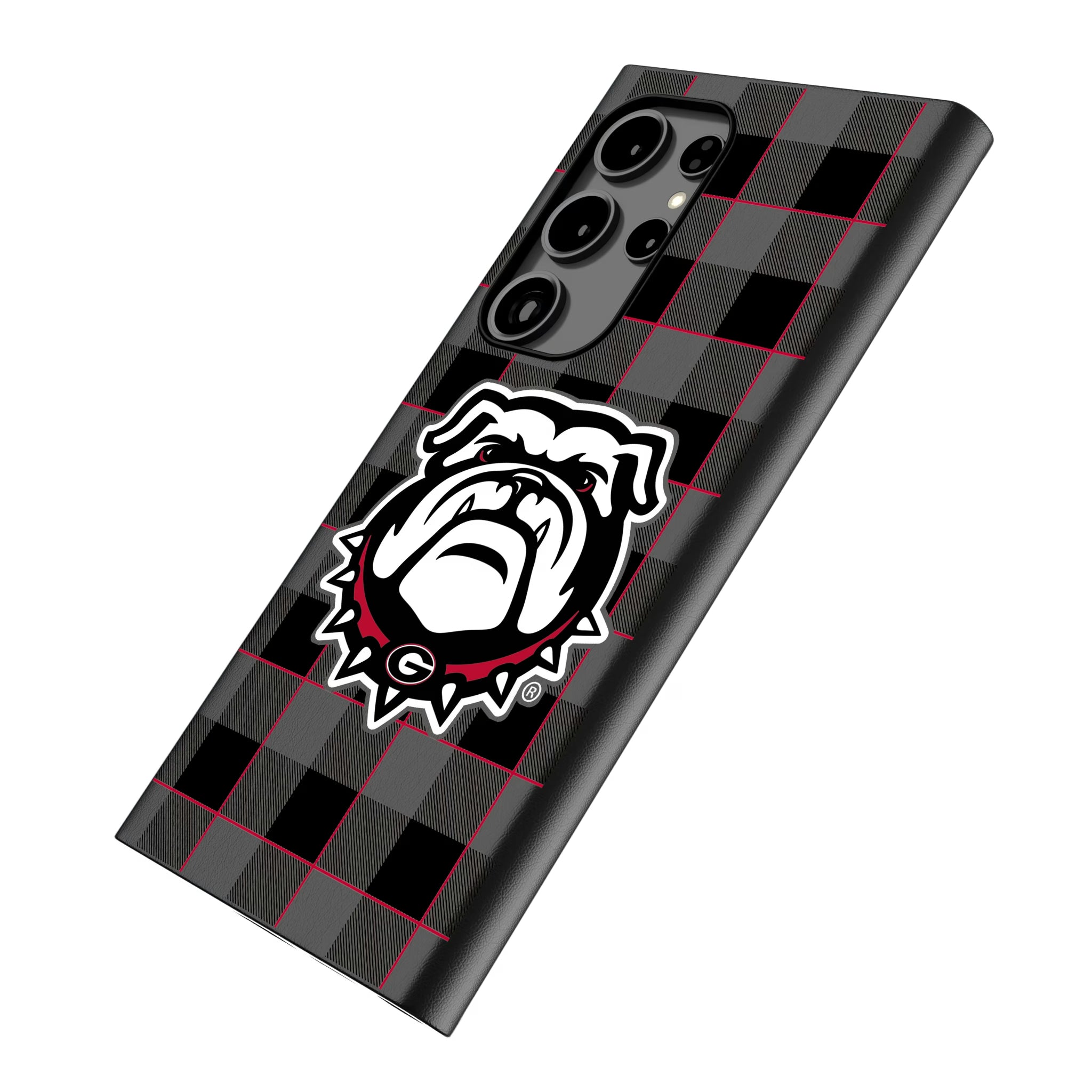 University of Georgia Bulldogs Uga Plaid Galaxy MagSafe Compatible Phone Case for Samsung Galaxy - Isometric View