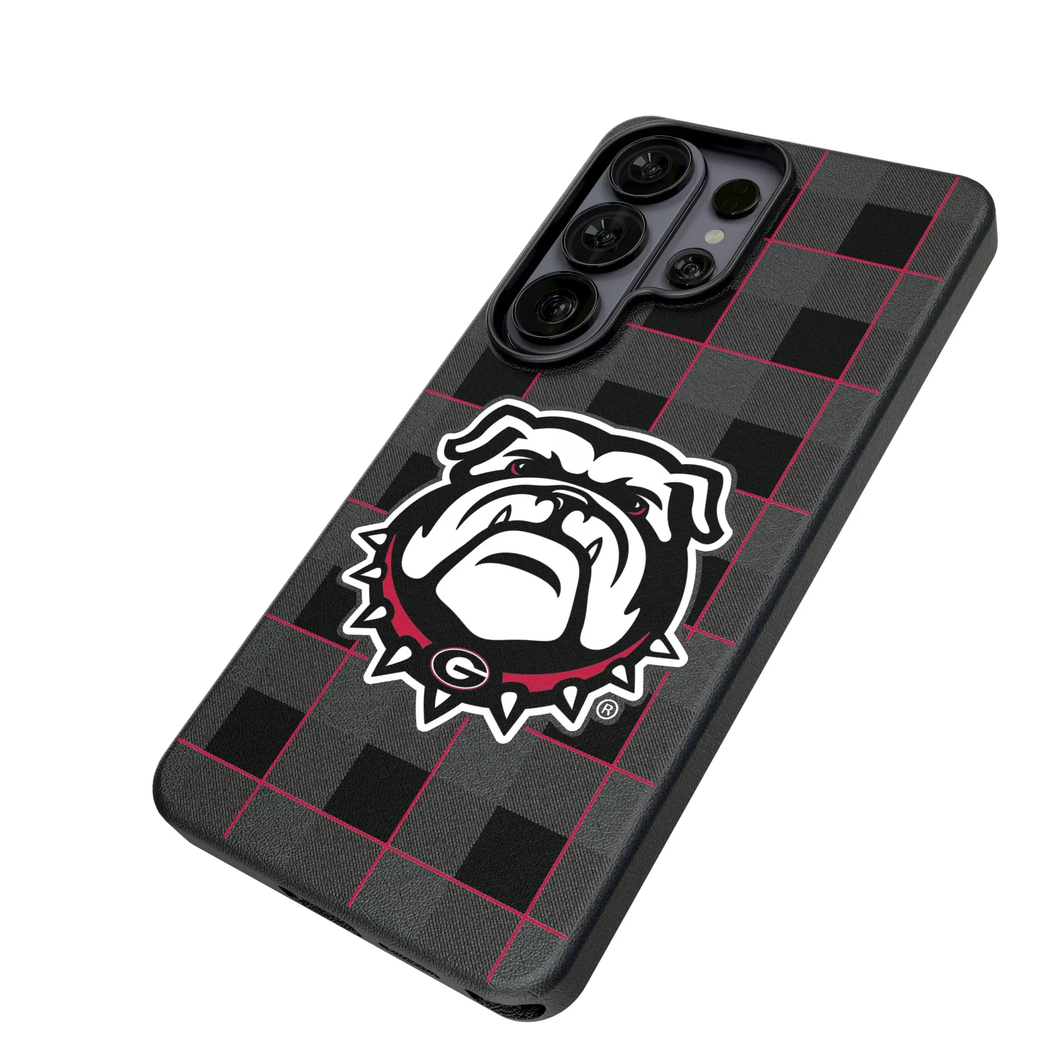 University of Georgia Bulldogs Uga Plaid Galaxy MagSafe Compatible Phone Case for Samsung Galaxy - Isometric View#Device_Galaxy S26 Ultra