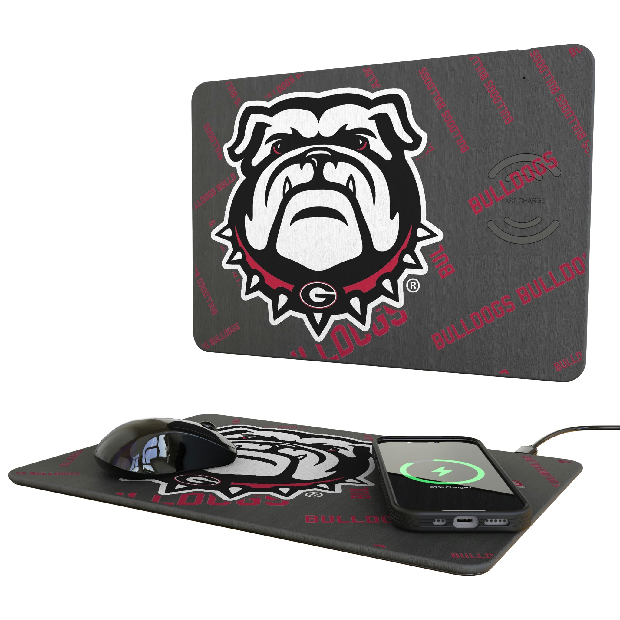 University of Georgia Bulldogs Uga Quadtile 15-Watt Wireless Charger and Mouse Pad