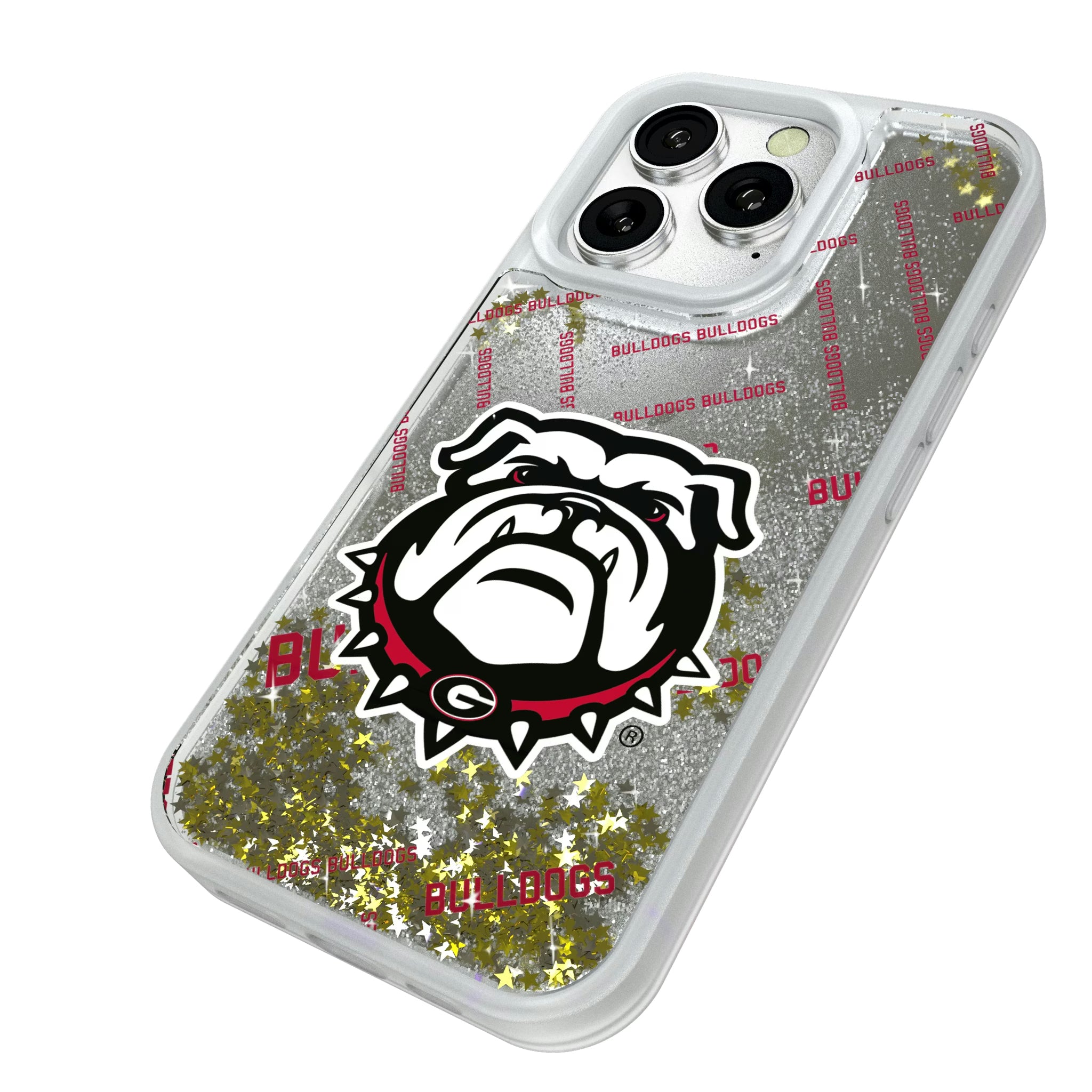 University of Georgia Bulldogs Uga Quadtile iPhone Glitter Phone Case for Apple iPhone - Isometric View#Device_iPhone 16 Pro