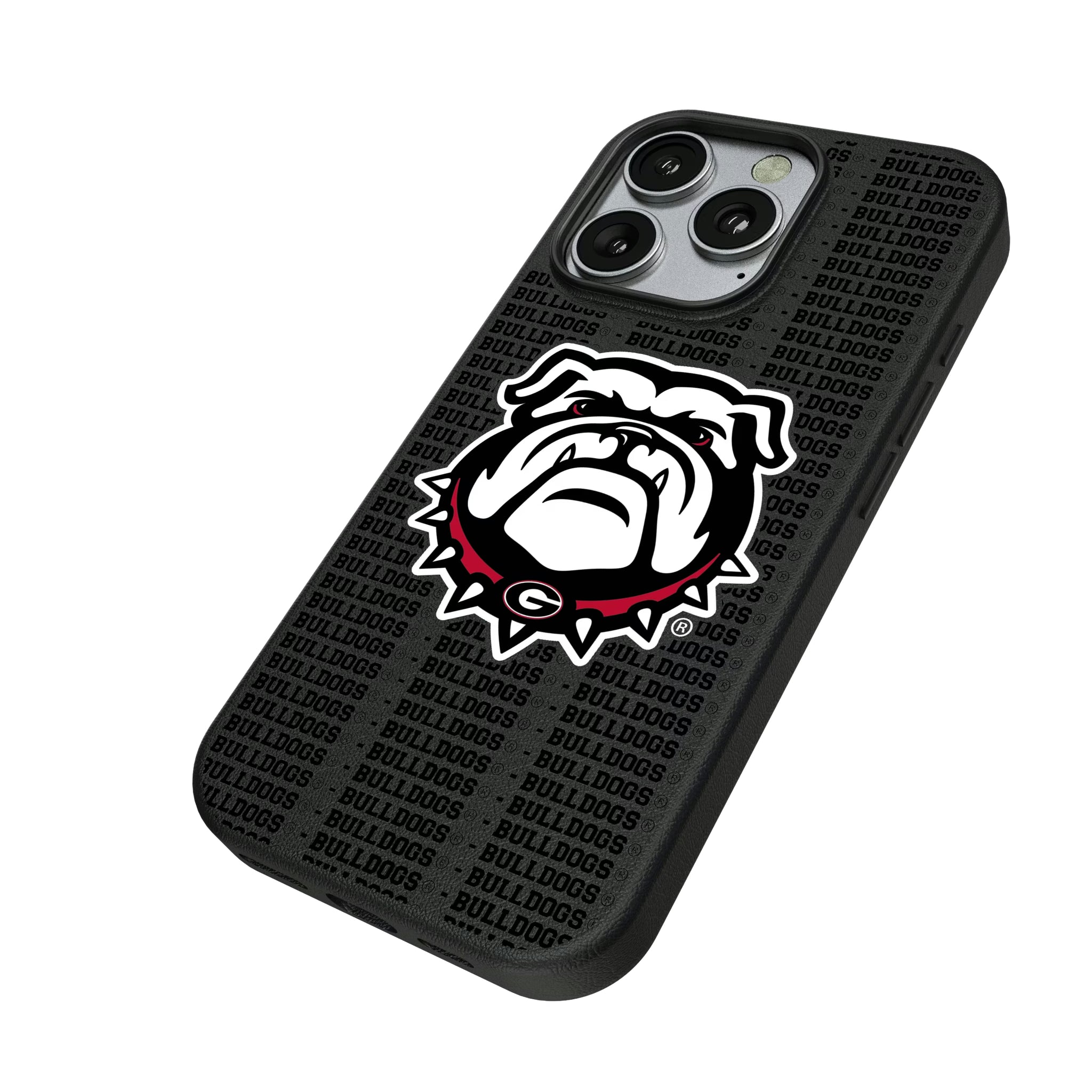 University of Georgia Bulldogs Uga Text Backdrop iPhone MagSafe Compatible Phone Case for Apple iPhone - Isometric View