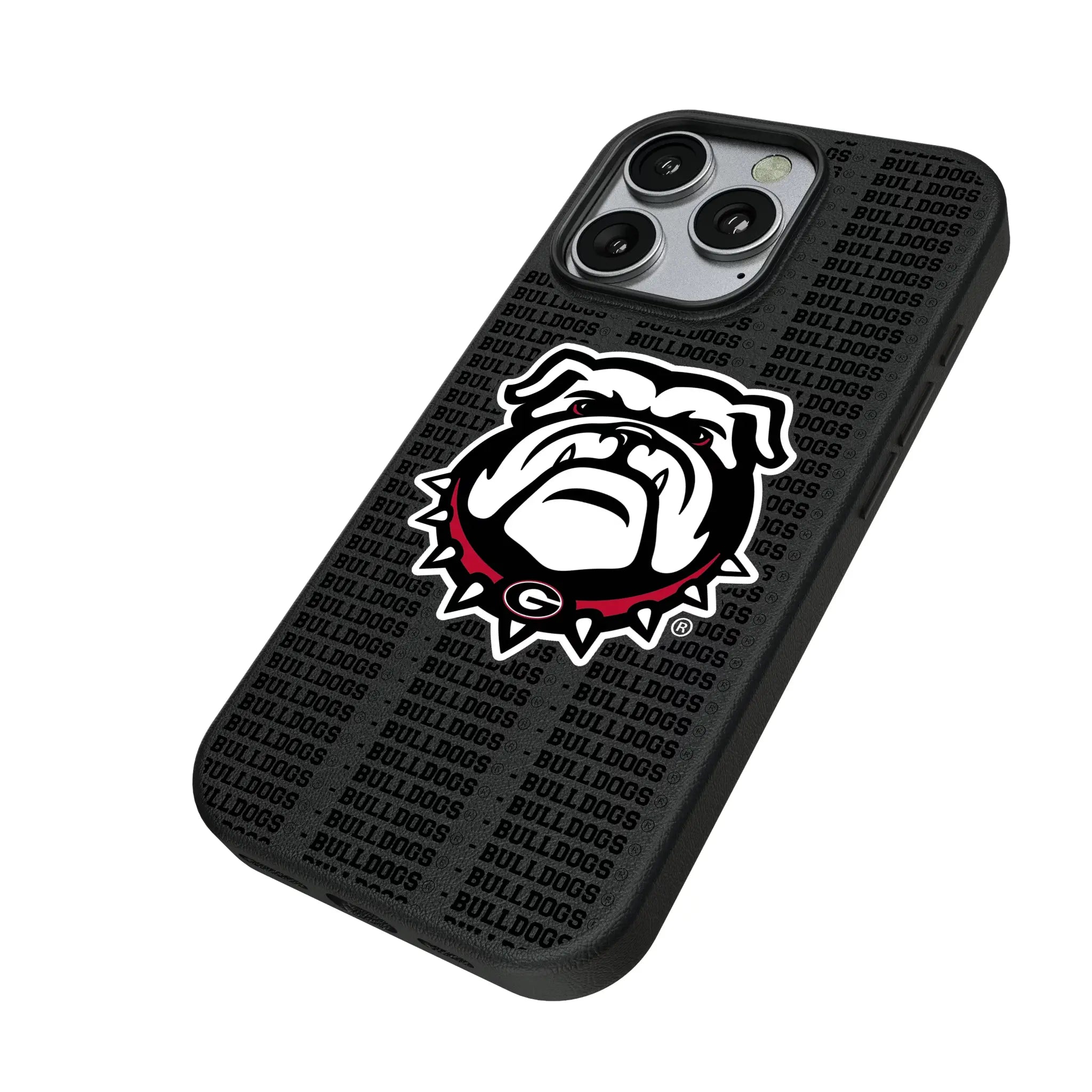 University of Georgia Bulldogs Uga Text Backdrop iPhone MagSafe Compatible Phone Case for Apple iPhone - Isometric View
