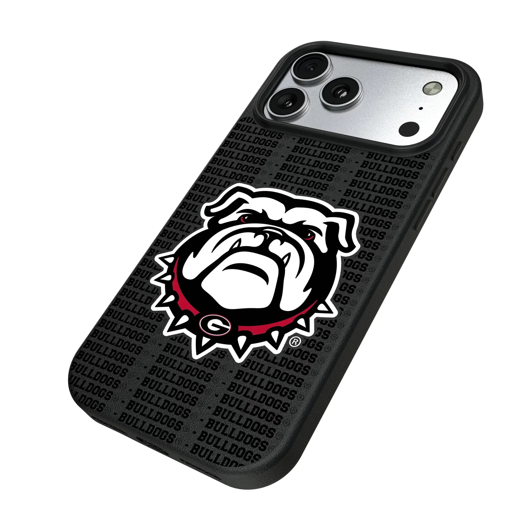 University of Georgia Bulldogs Uga Text Backdrop iPhone MagSafe Compatible Phone Case for Apple iPhone - Isometric View#Device_iPhone 17 Pro Max