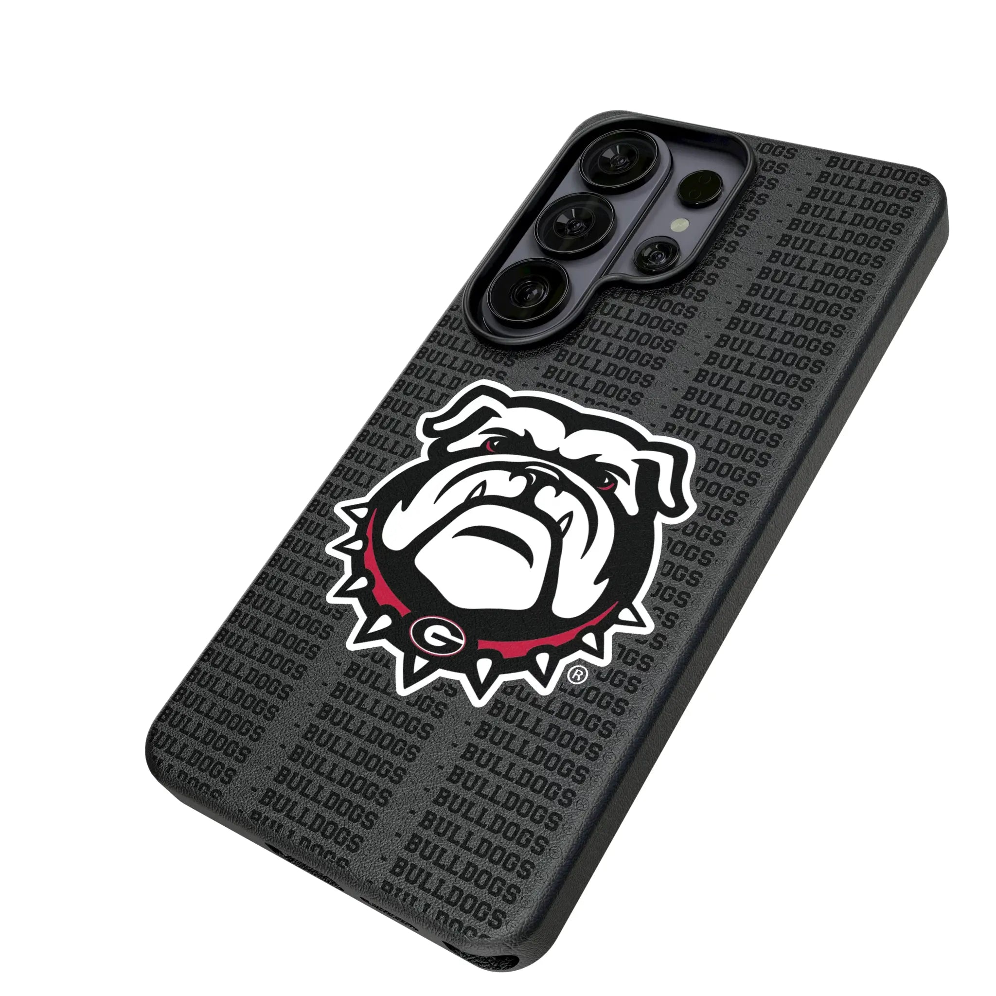 University of Georgia Bulldogs Uga Text Backdrop Galaxy MagSafe Compatible Phone Case for Samsung Galaxy - Isometric View#Device_Galaxy S26 Ultra