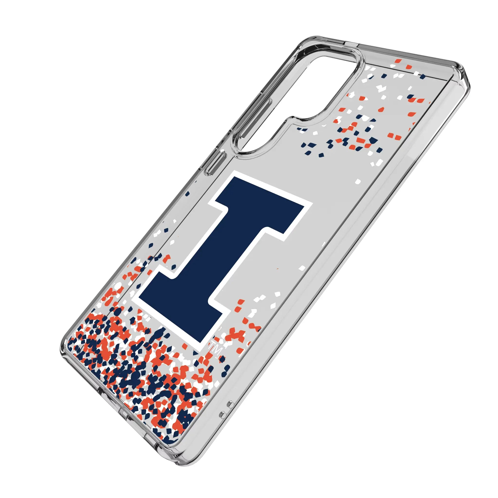 University of Illinois Fighting Illini Confetti Galaxy Clear Phone Case for Samsung Galaxy - Isometric View#Device_Galaxy S25 Ultra