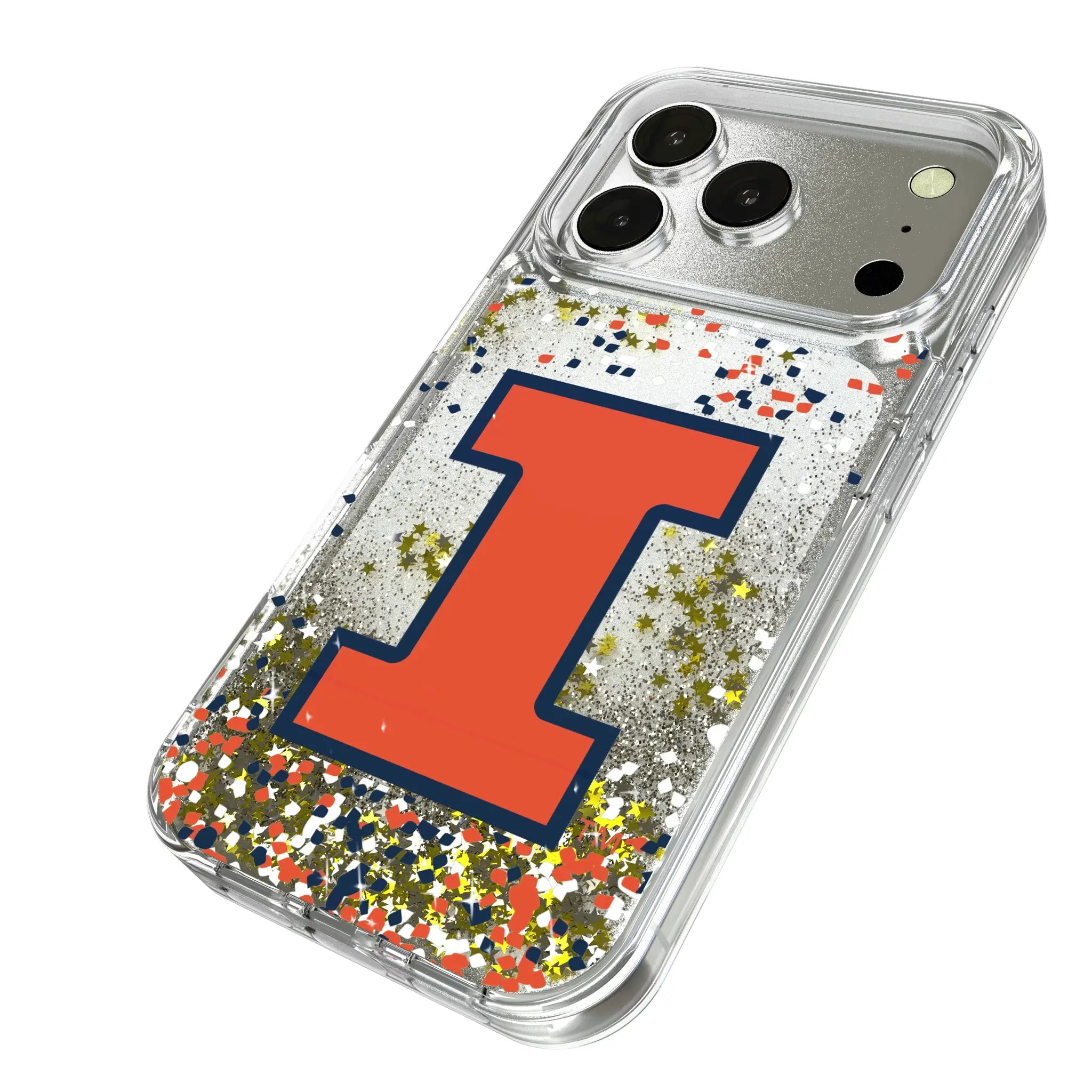 University of Illinois Fighting Illini Confetti iPhone Glitter Phone Case for Apple iPhone - Isometric View