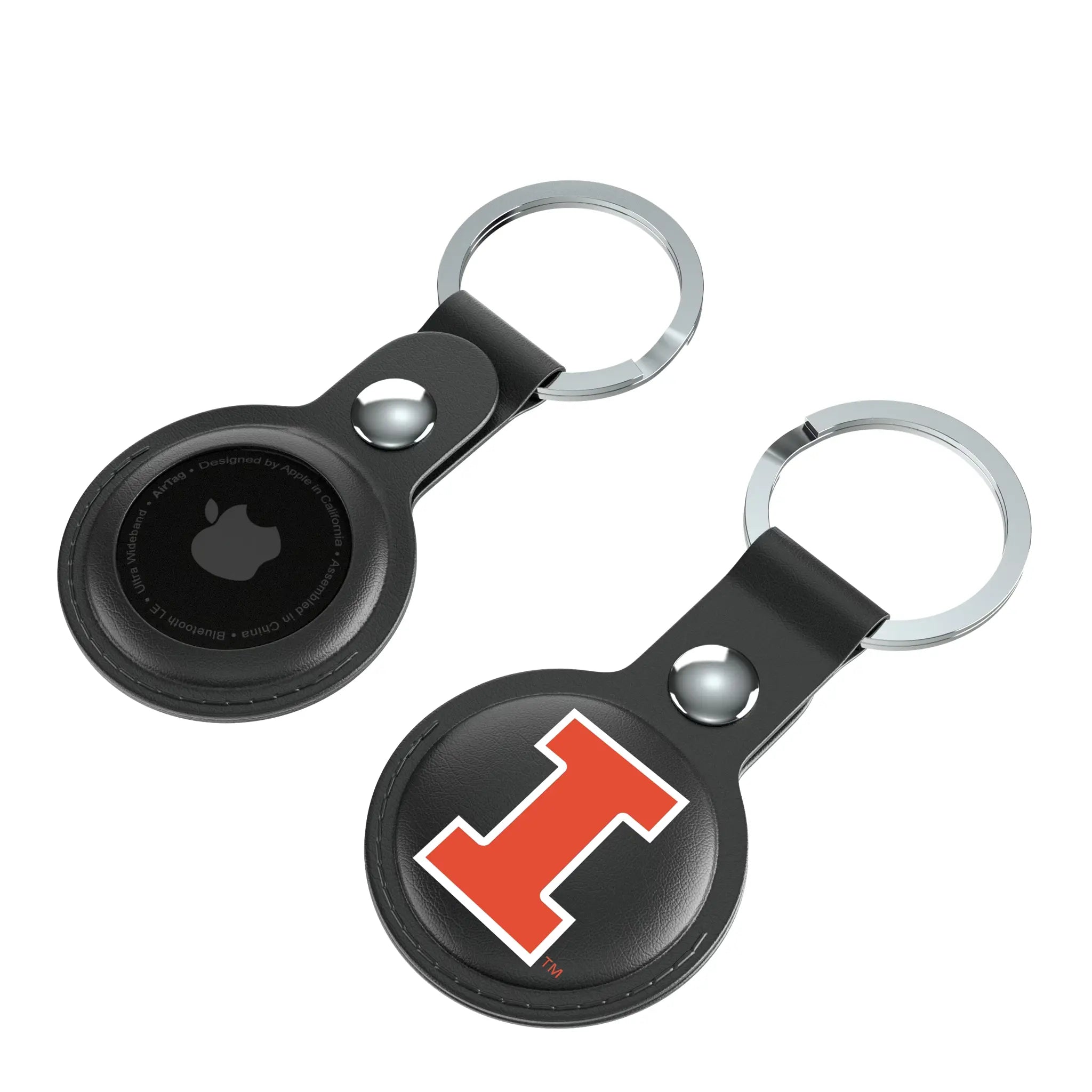 University of Illinois Fighting Illini Insignia AirTag Black Airtag Holder 2-Pack - Isometric View