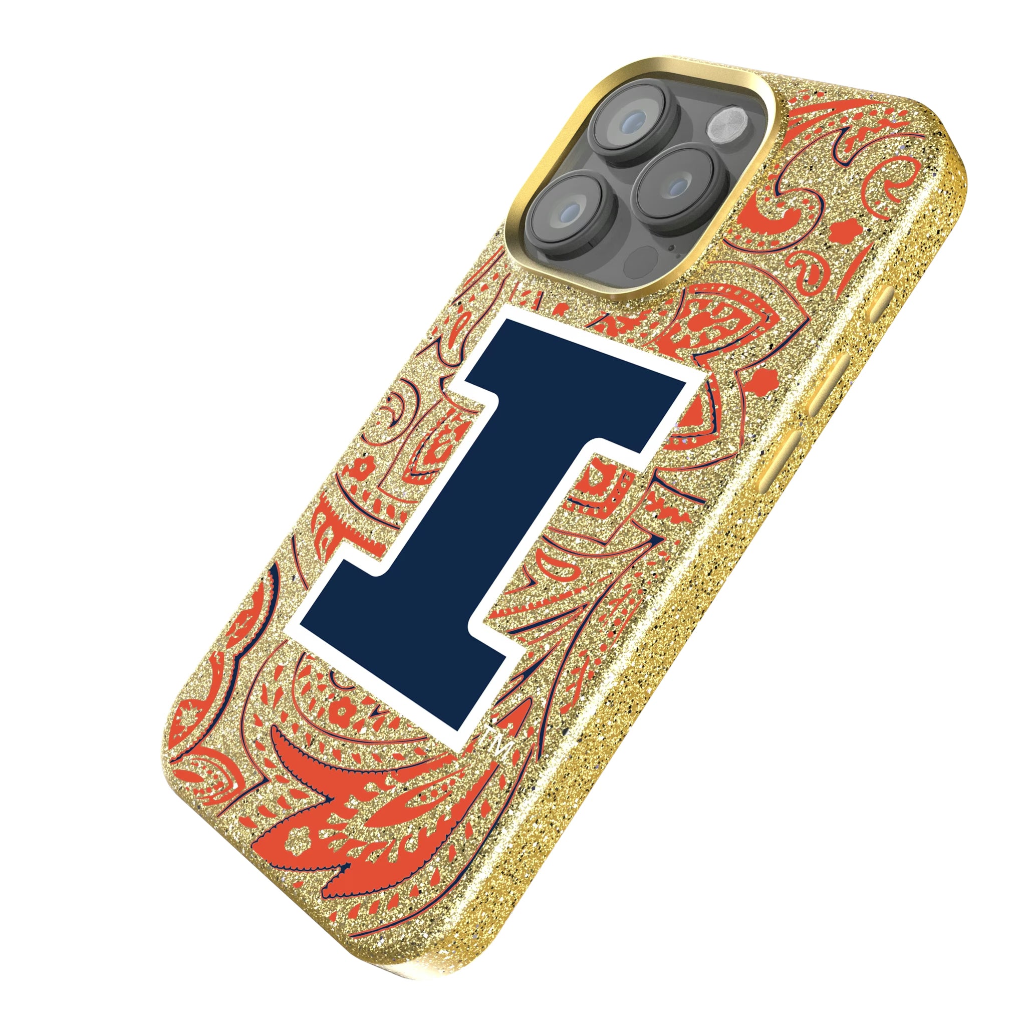 University of Illinois Fighting Illini Paisley iPhone Bling Phone Case for Apple iPhone - Isometric View