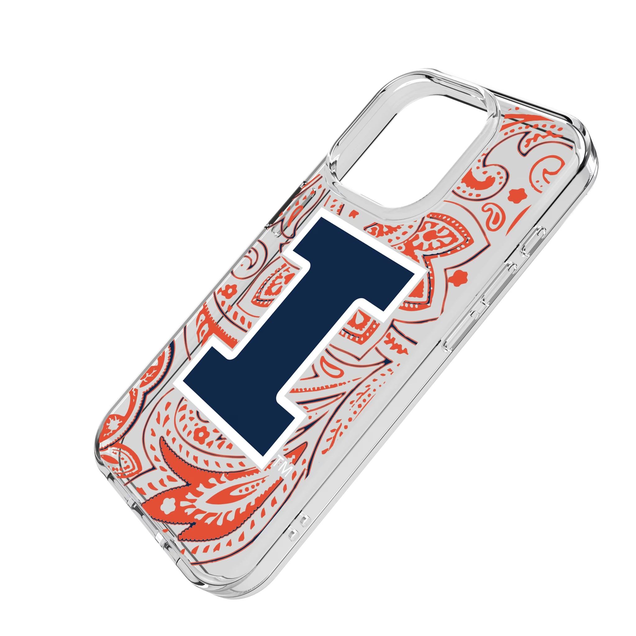 University of Illinois Fighting Illini Paisley iPhone Clear Phone Case for Apple iPhone - Isometric View