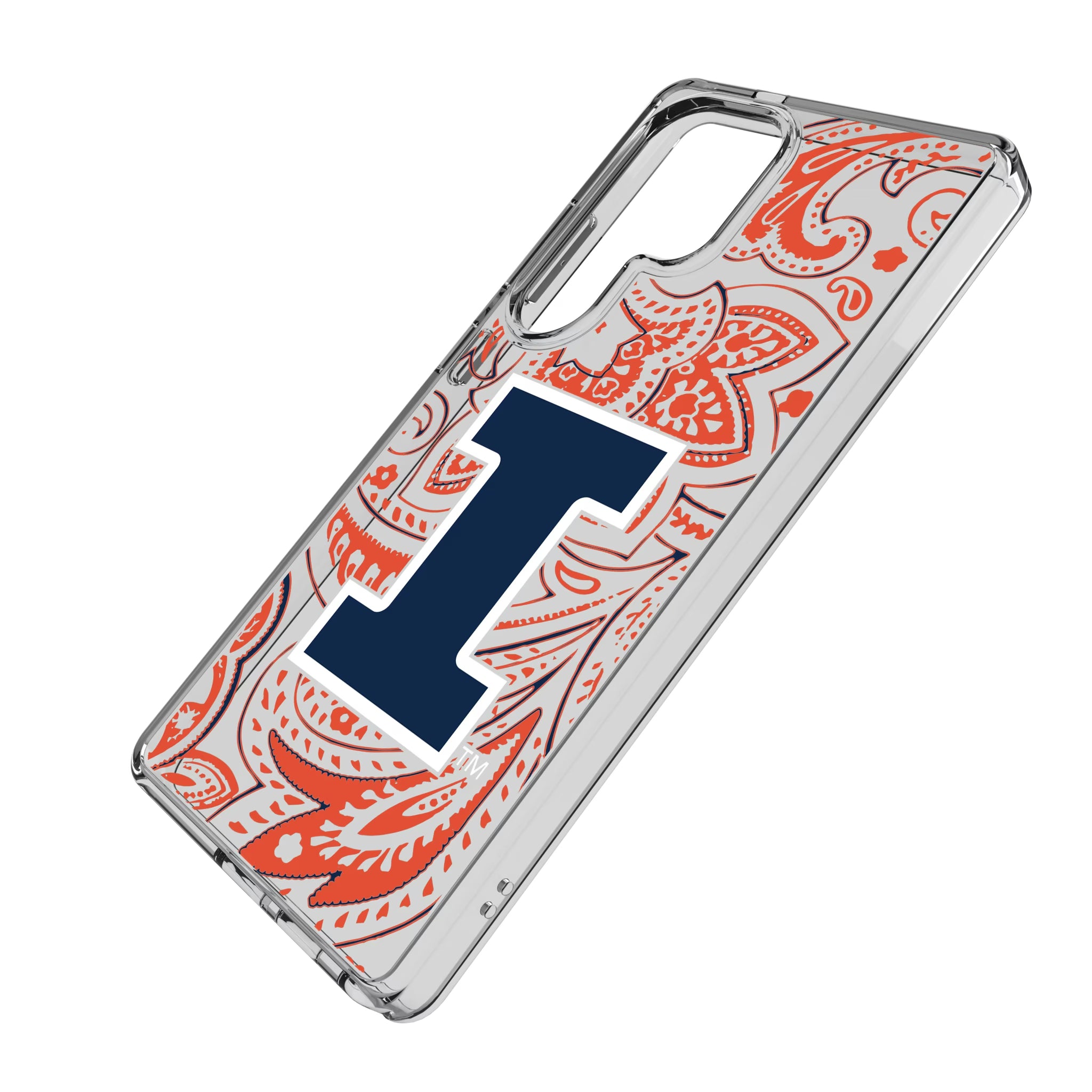 University of Illinois Fighting Illini Paisley Galaxy Clear Phone Case for Samsung Galaxy - Isometric View