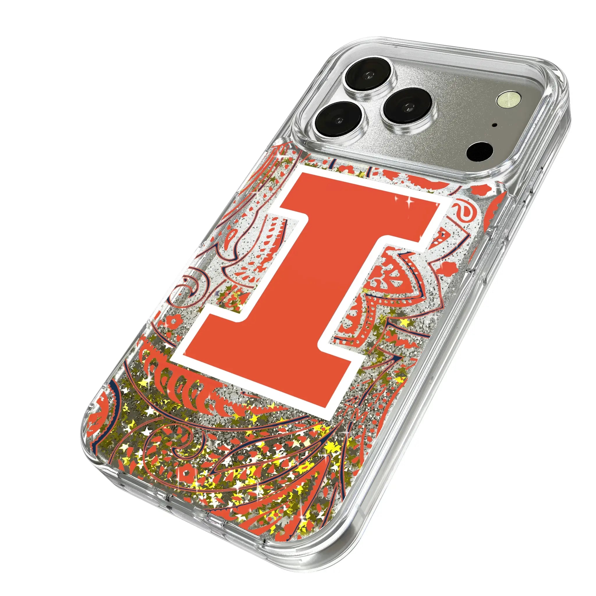 University of Illinois Fighting Illini Paisley iPhone Glitter Phone Case for Apple iPhone - Isometric View