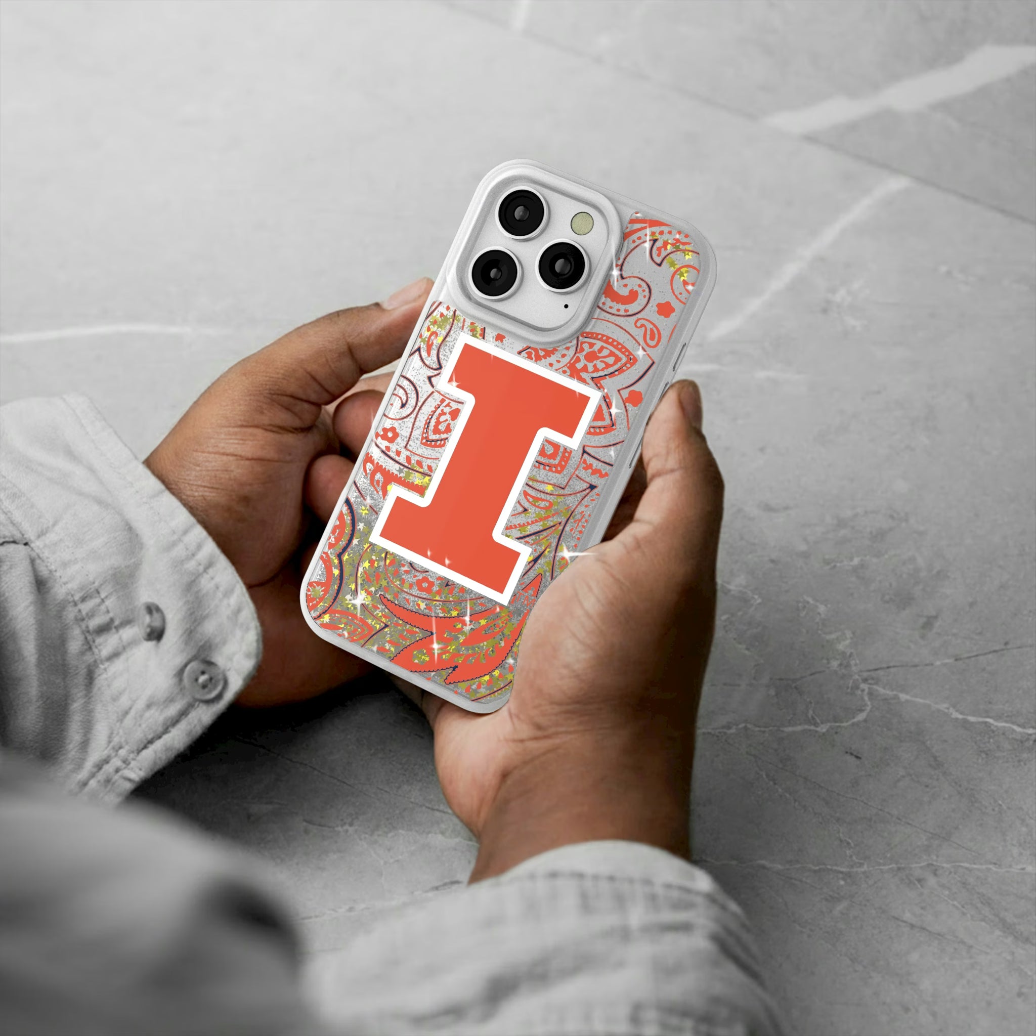 University of Illinois Fighting Illini Paisley iPhone Glitter Phone Case for Apple iPhone - Lifestyle#Device_iPhone 16 Pro