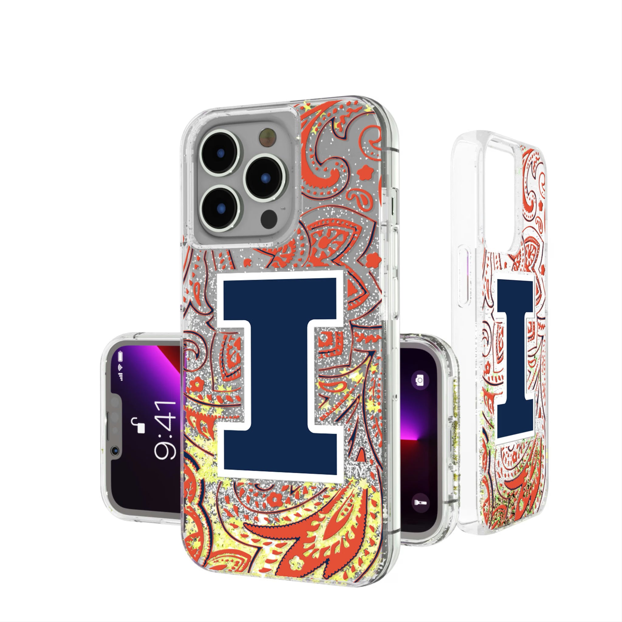 University of Illinois Fighting Illini Paisley iPhone Glitter Phone Case for Apple iPhone