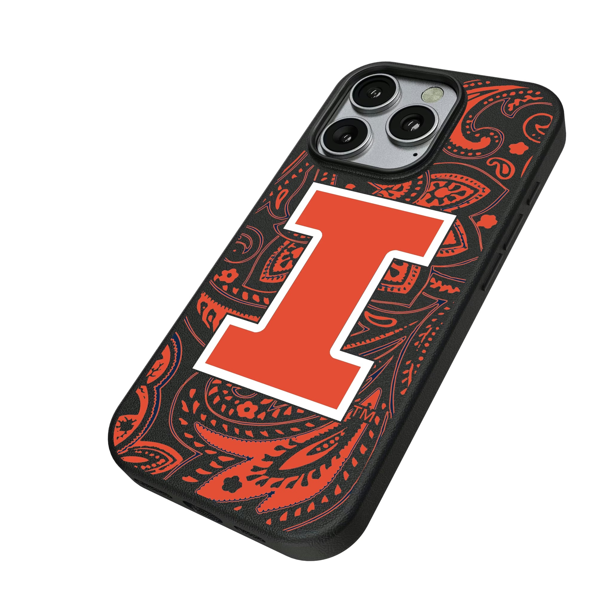 University of Illinois Fighting Illini Paisley iPhone MagSafe Compatible Phone Case for Apple iPhone - Isometric View