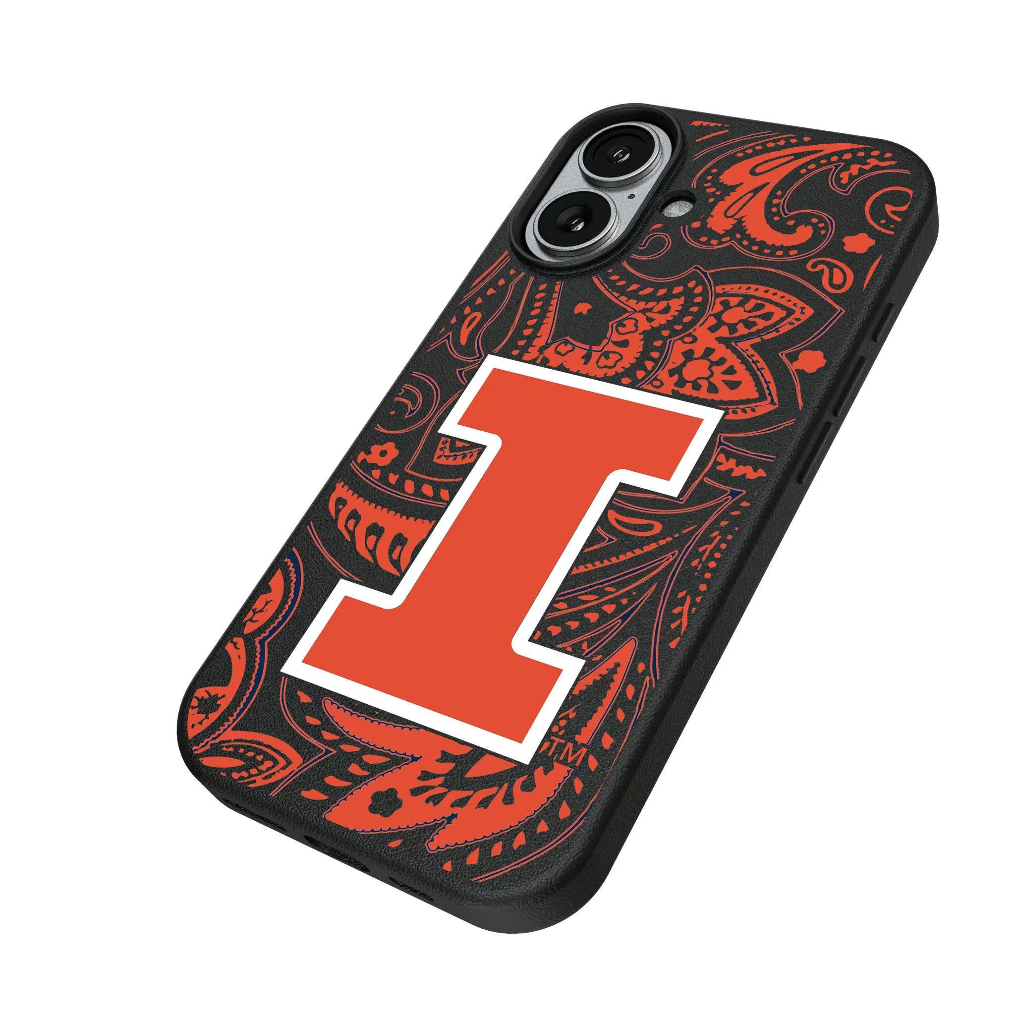 University of Illinois Fighting Illini Paisley iPhone MagSafe Compatible Phone Case for Apple iPhone - Isometric View#Device_iPhone 17