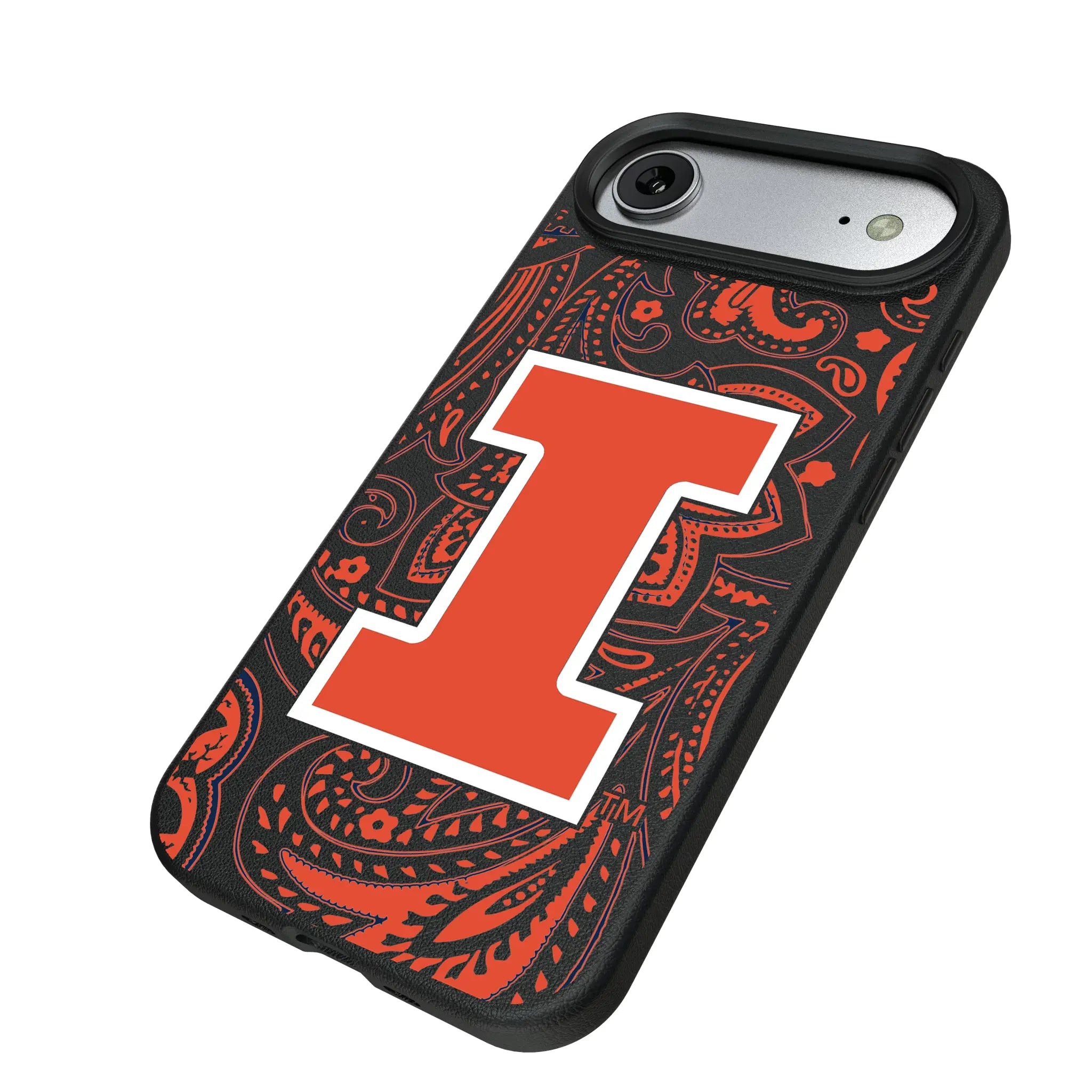 University of Illinois Fighting Illini Paisley iPhone MagSafe Compatible Phone Case for Apple iPhone - Isometric View#Device_iPhone Air