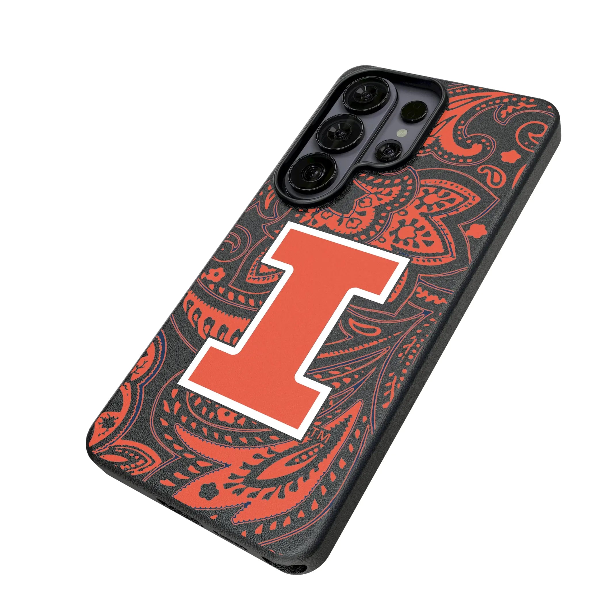 University of Illinois Fighting Illini Paisley Galaxy MagSafe Compatible Phone Case for Samsung Galaxy - Isometric View#Device_Galaxy S26 Ultra