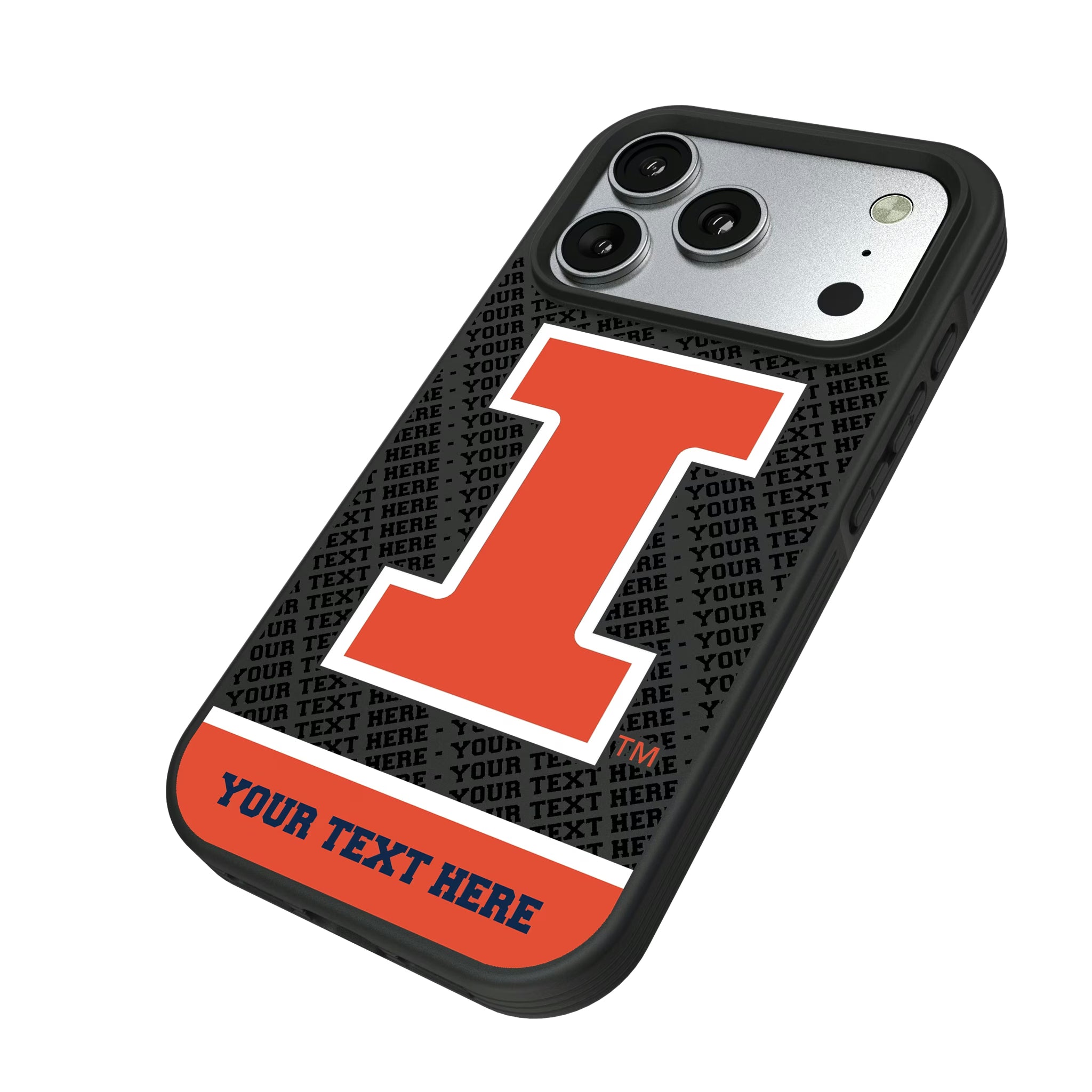 University of Illinois Fighting Illini Personalized EndZone Plus iPhone Bump Phone Case for Apple iPhone - Isometric View#Device_iPhone 17 Pro