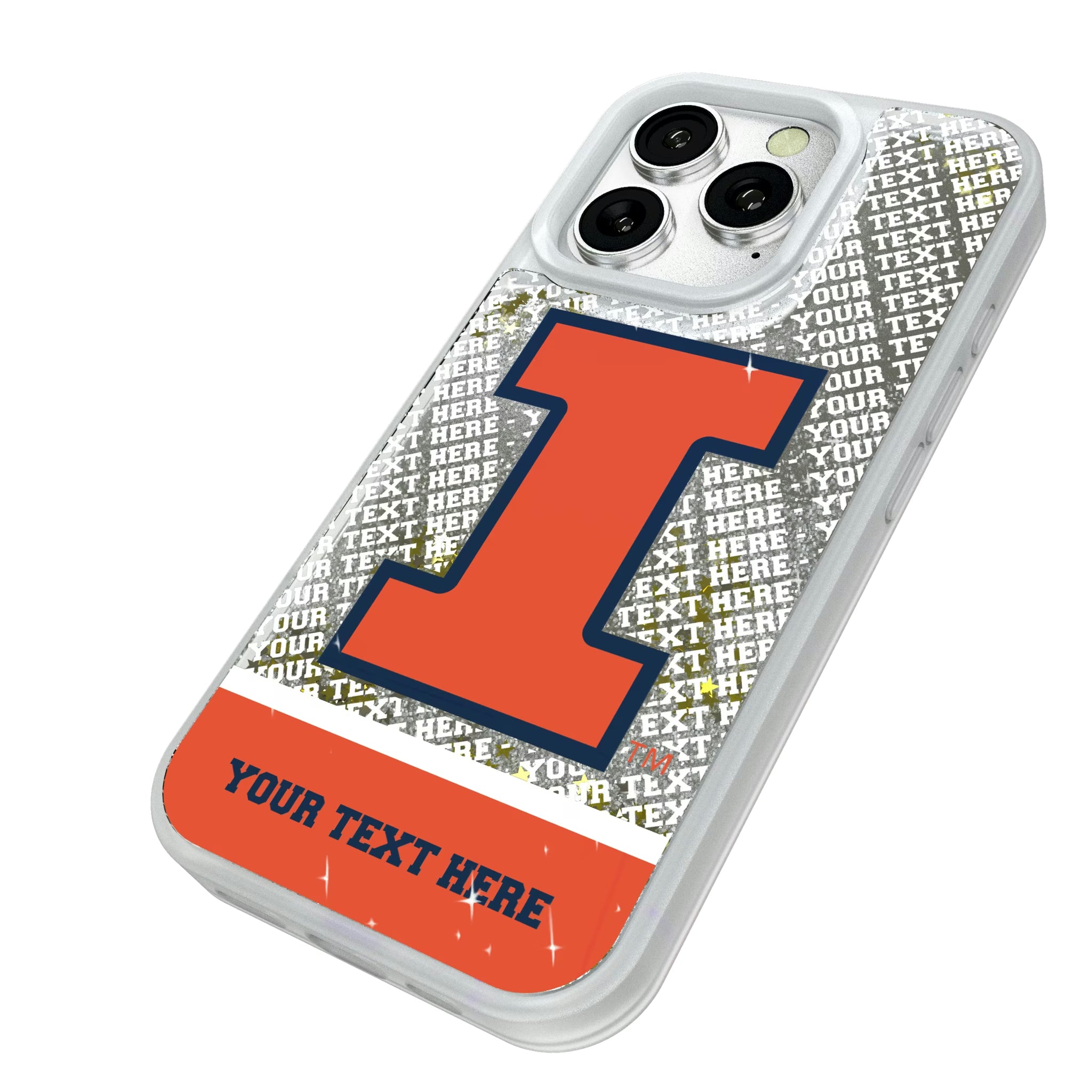 University of Illinois Fighting Illini Personalized EndZone Plus iPhone Glitter Phone Case for Apple iPhone - Isometric View#Device_iPhone 16 Pro