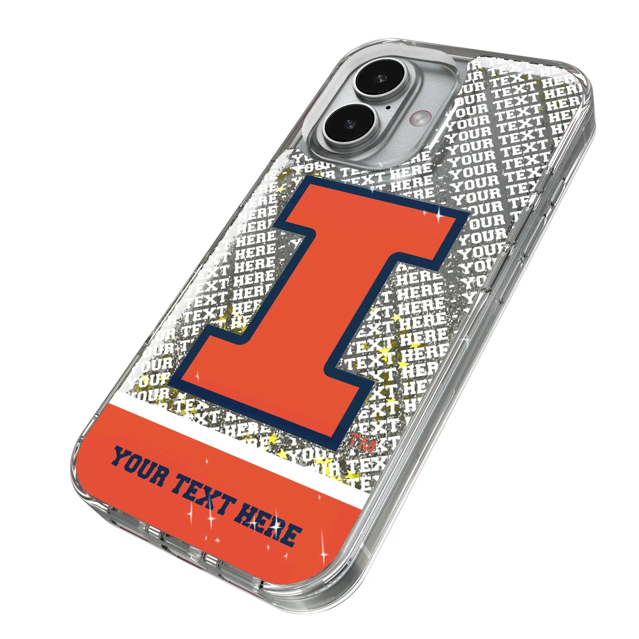 University of Illinois Fighting Illini Personalized EndZone Plus iPhone Glitter Phone Case for Apple iPhone - Isometric View