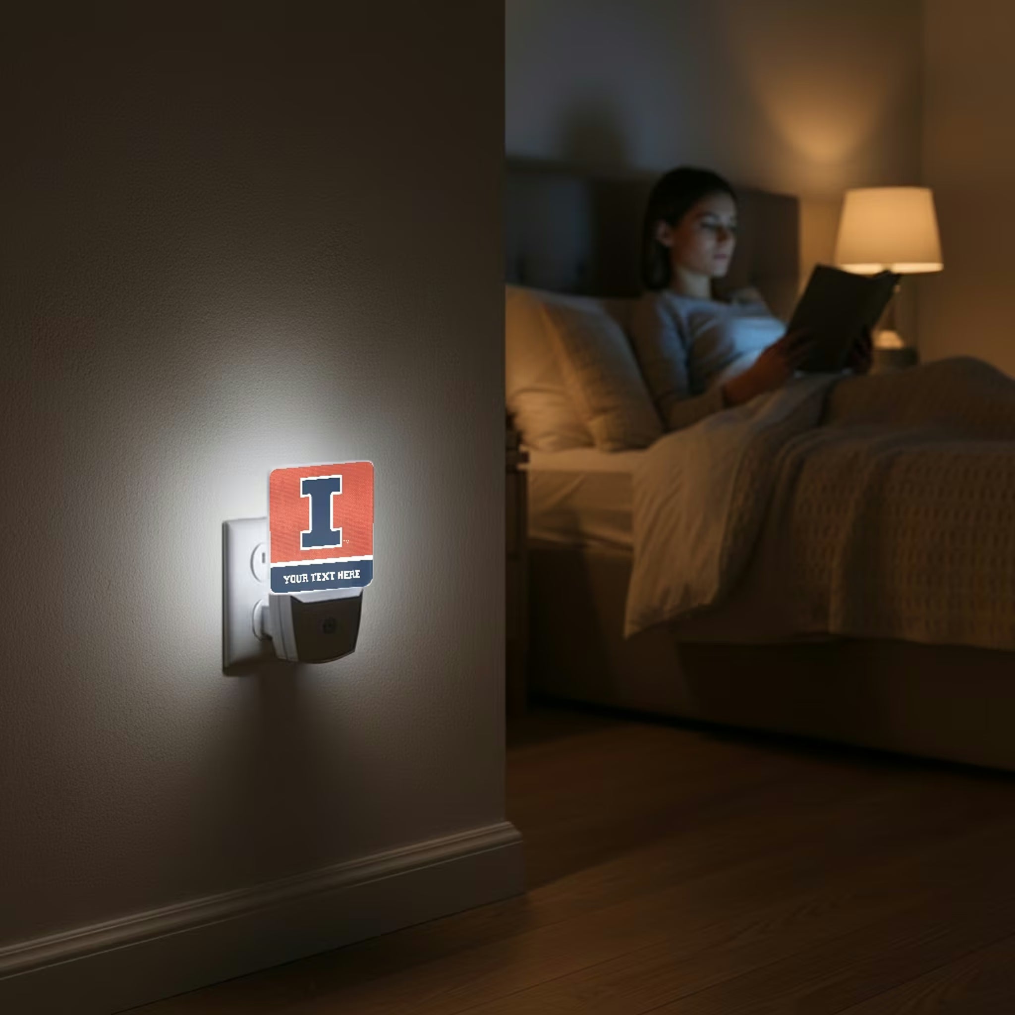 University of Illinois Fighting Illini Personalized Endzone Solid Night Light 2-Pack - Lifestyle