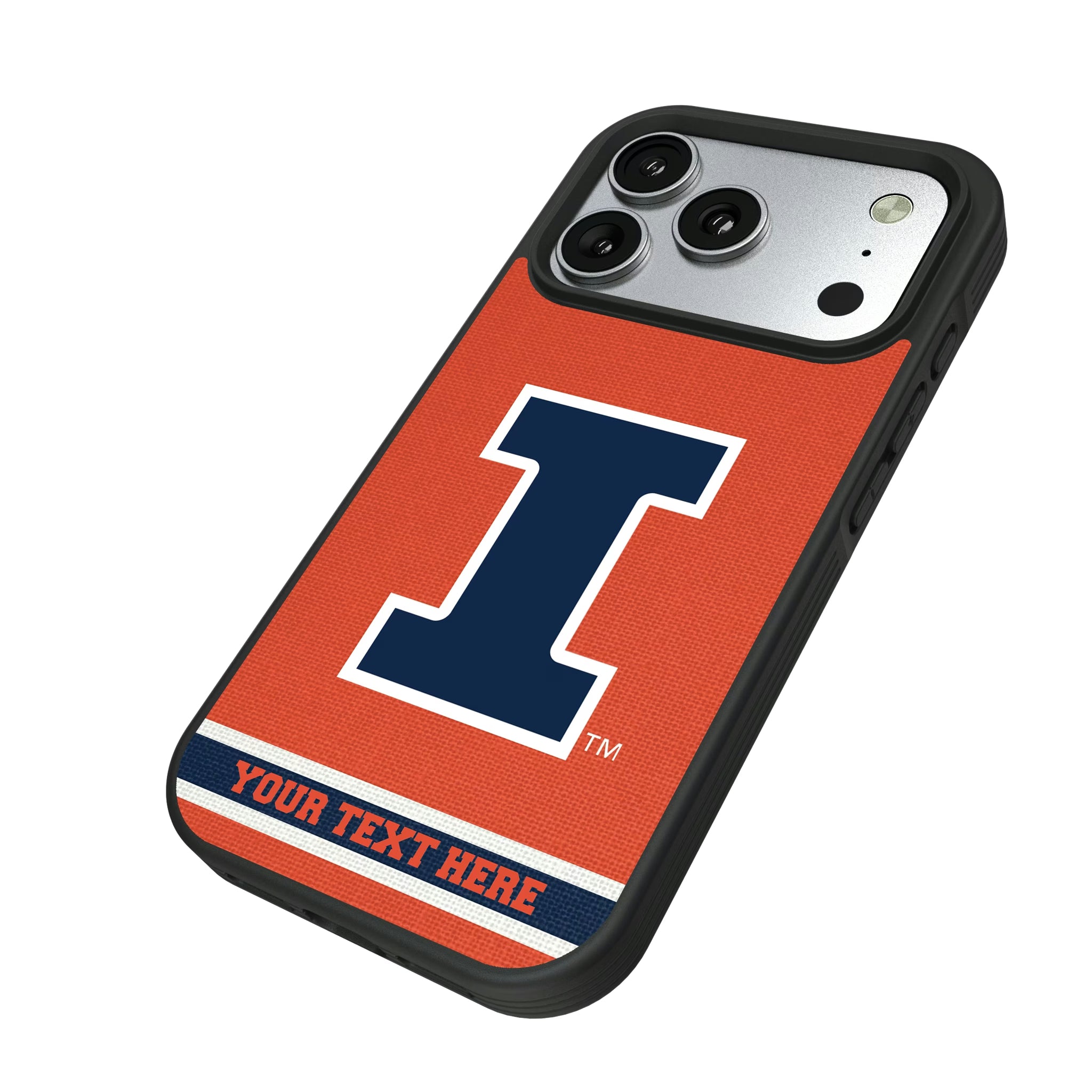 University of Illinois Fighting Illini Personalized Stripe iPhone Bump Phone Case for Apple iPhone - Isometric View#Device_iPhone 17 Pro