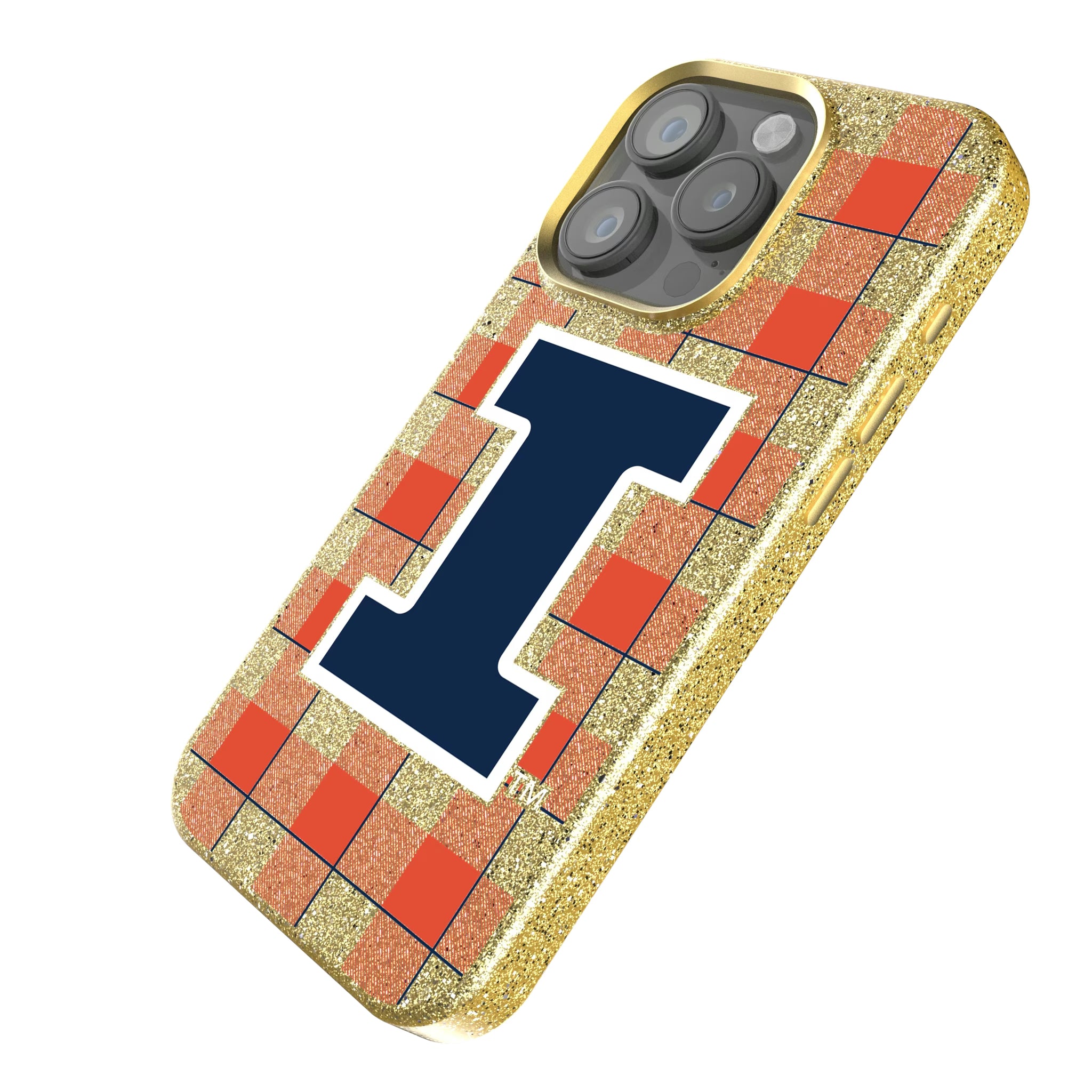University of Illinois Fighting Illini Plaid iPhone Bling Phone Case for Apple iPhone - Isometric View