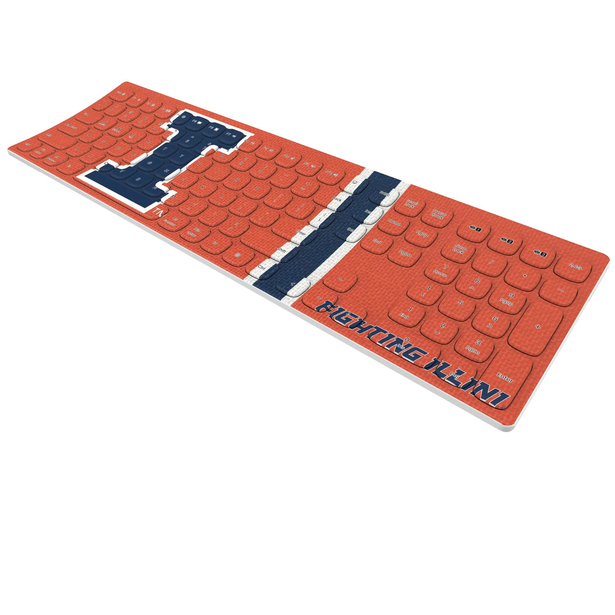 University of Illinois Fighting Illini Stripe KKB605 Curved Wireless Keyboard - Isometric View