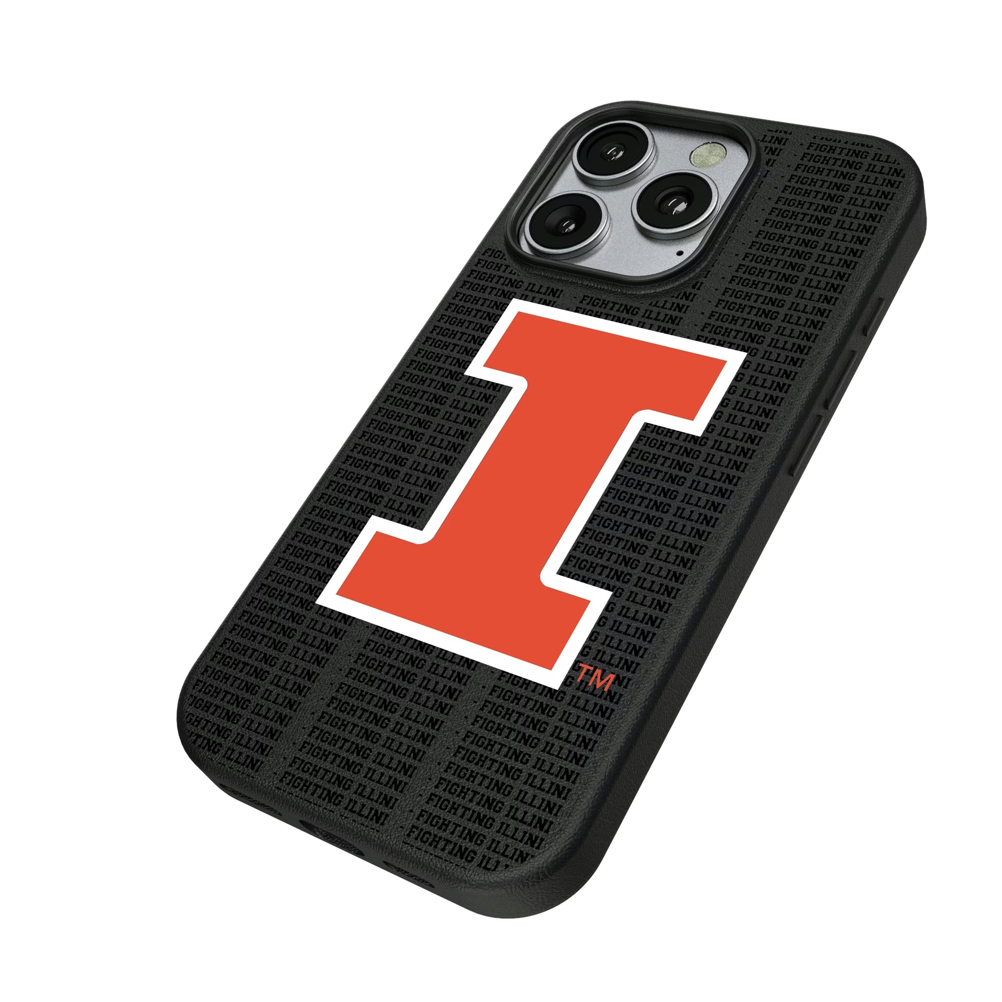 University of Illinois Fighting Illini Text Backdrop iPhone MagSafe Compatible Phone Case for Apple iPhone - Isometric View