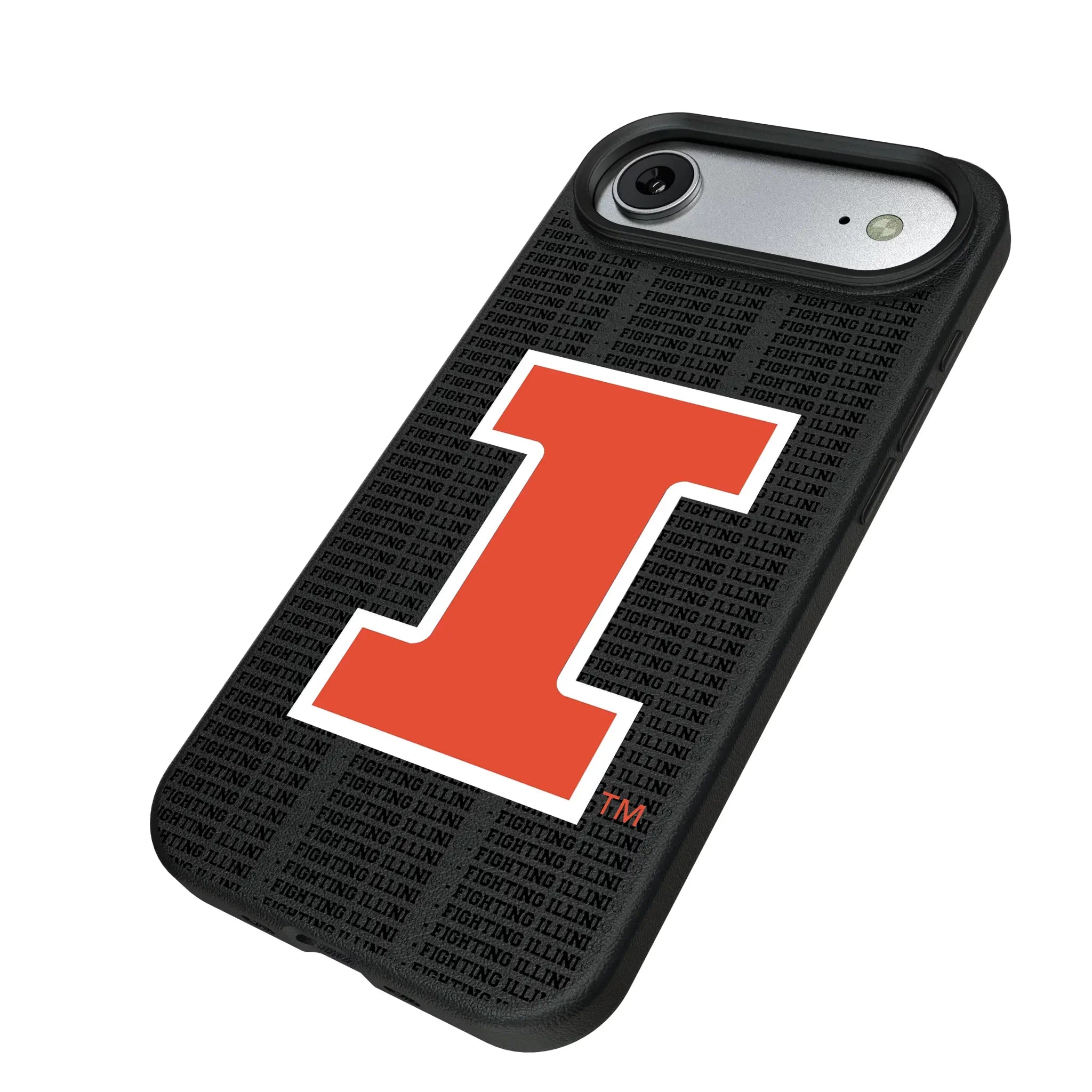 University of Illinois Fighting Illini Text Backdrop iPhone MagSafe Compatible Phone Case for Apple iPhone - Isometric View#Device_iPhone Air