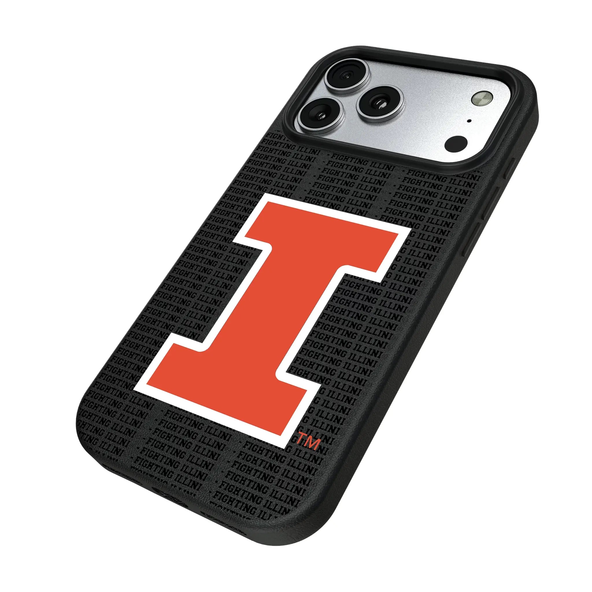 University of Illinois Fighting Illini Text Backdrop iPhone MagSafe Compatible Phone Case for Apple iPhone - Isometric View#Device_iPhone 17 Pro Max