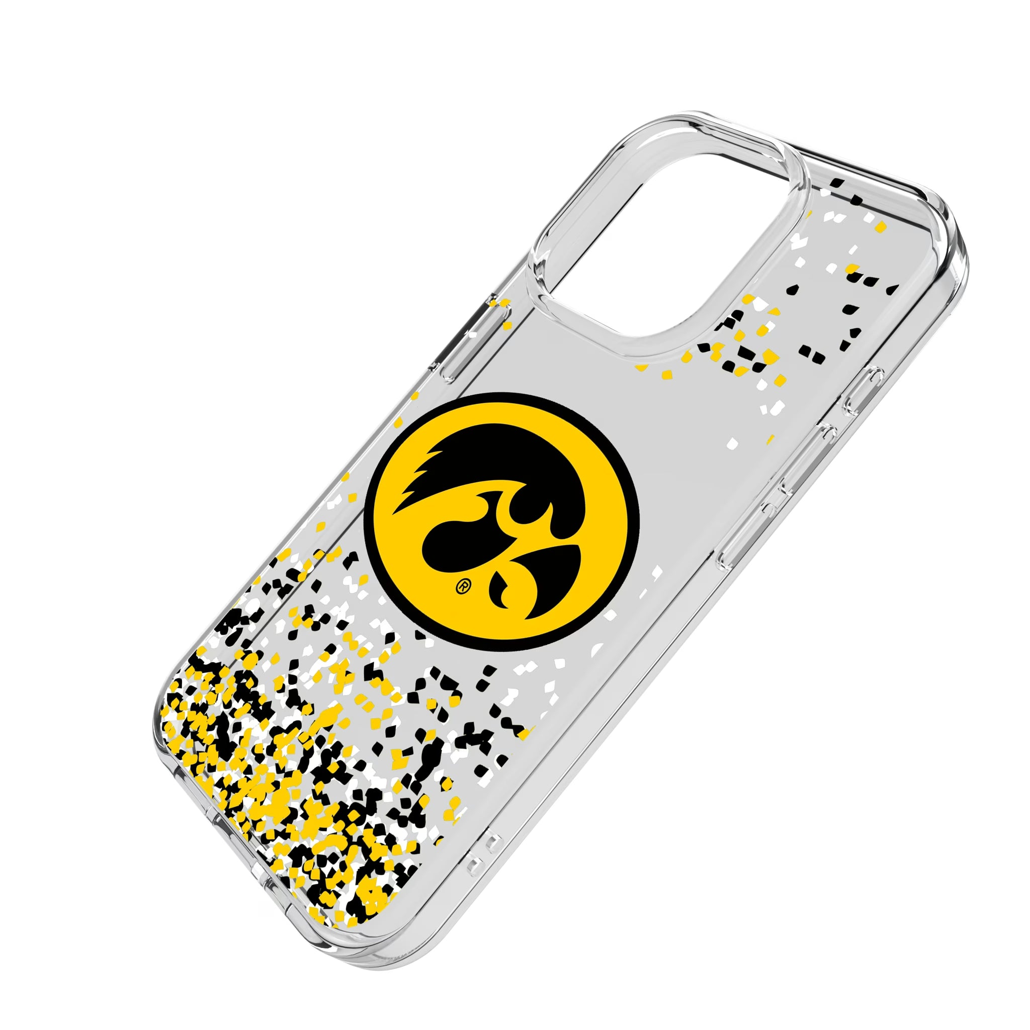 University of Iowa Hawkeyes Confetti iPhone Clear Phone Case for Apple iPhone - Isometric View
