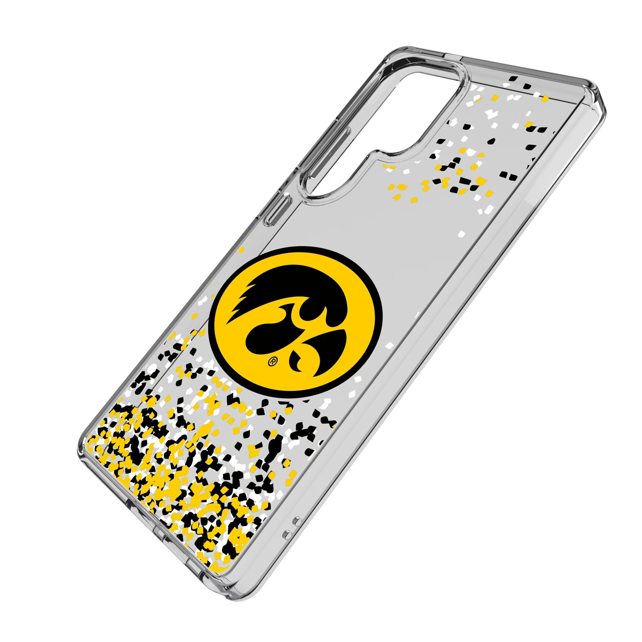 University of Iowa Hawkeyes Confetti Galaxy Clear Phone Case for Samsung Galaxy - Isometric View