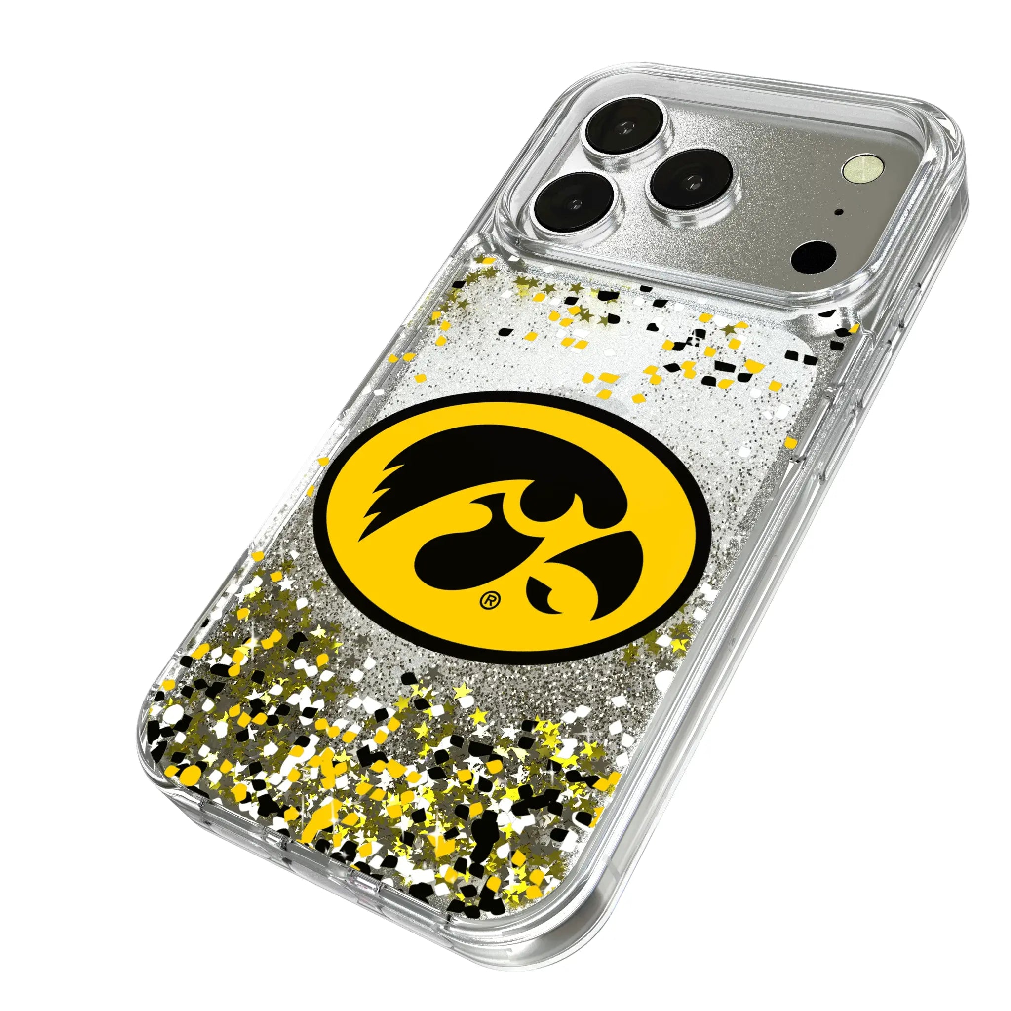 University of Iowa Hawkeyes Confetti iPhone Glitter Phone Case for Apple iPhone - Isometric View