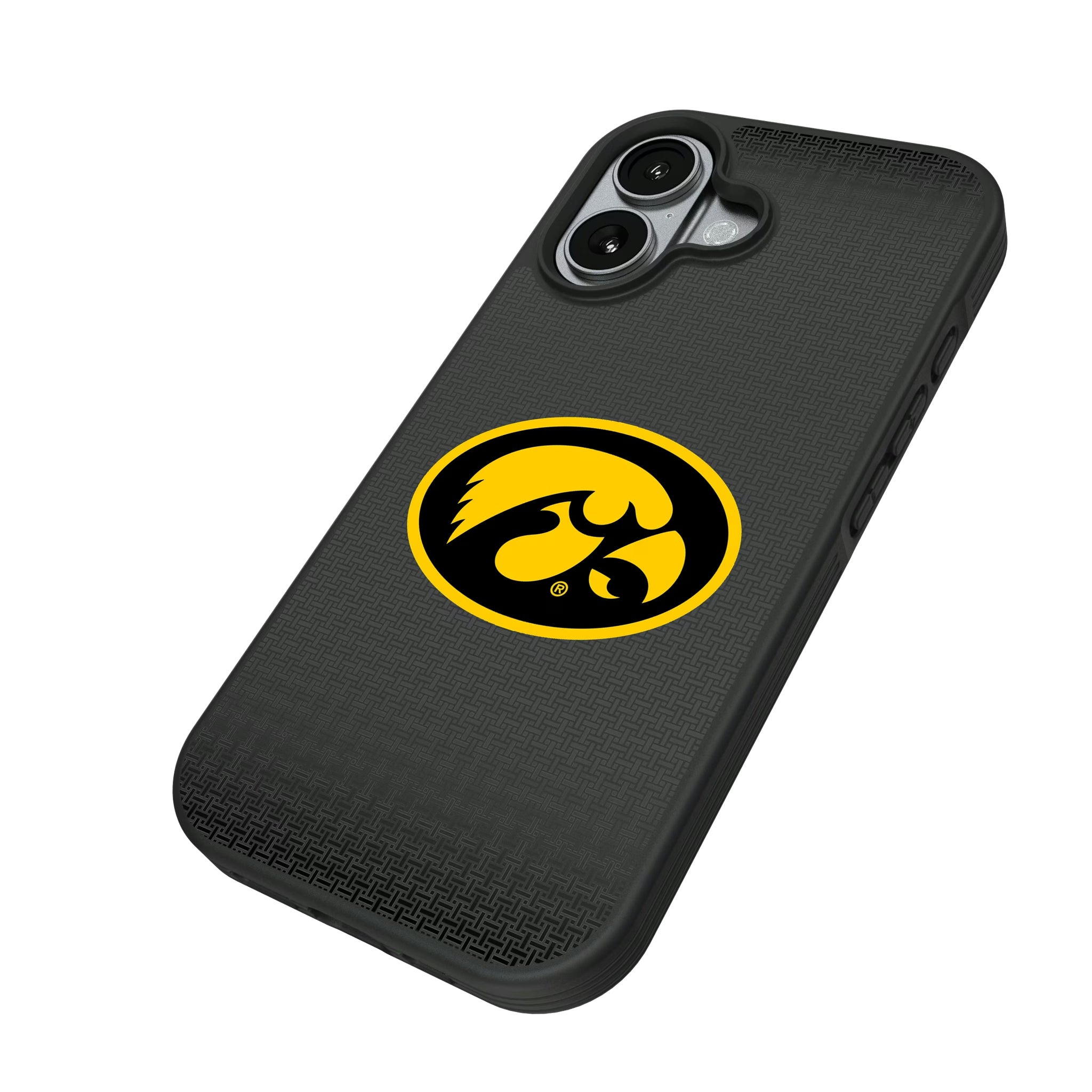 University of Iowa Hawkeyes Linen iPhone Bump Phone Case for Apple iPhone - Isometric View#Device_iPhone 17