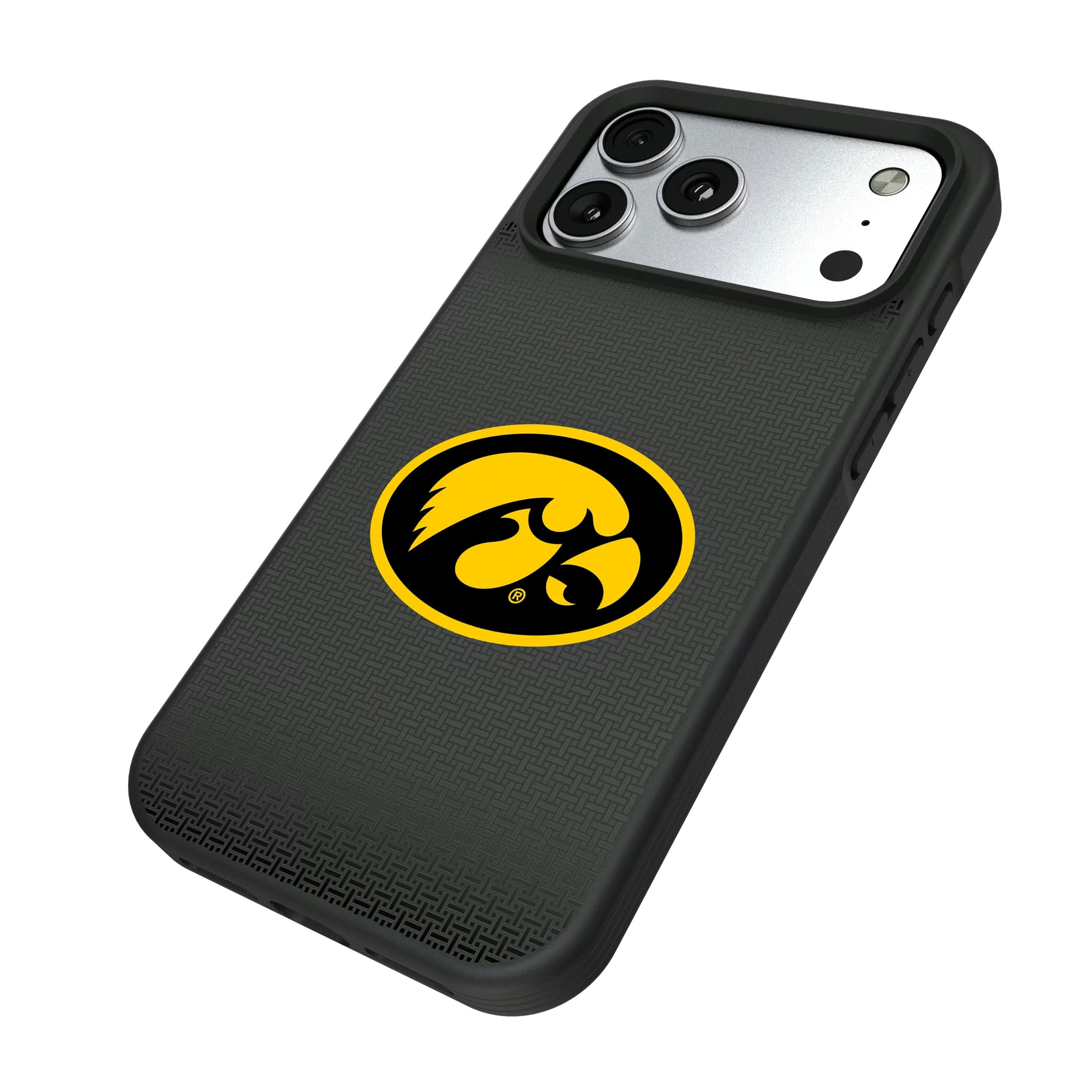 University of Iowa Hawkeyes Linen iPhone Bump Phone Case for Apple iPhone - Isometric View#Device_iPhone 17 Pro Max