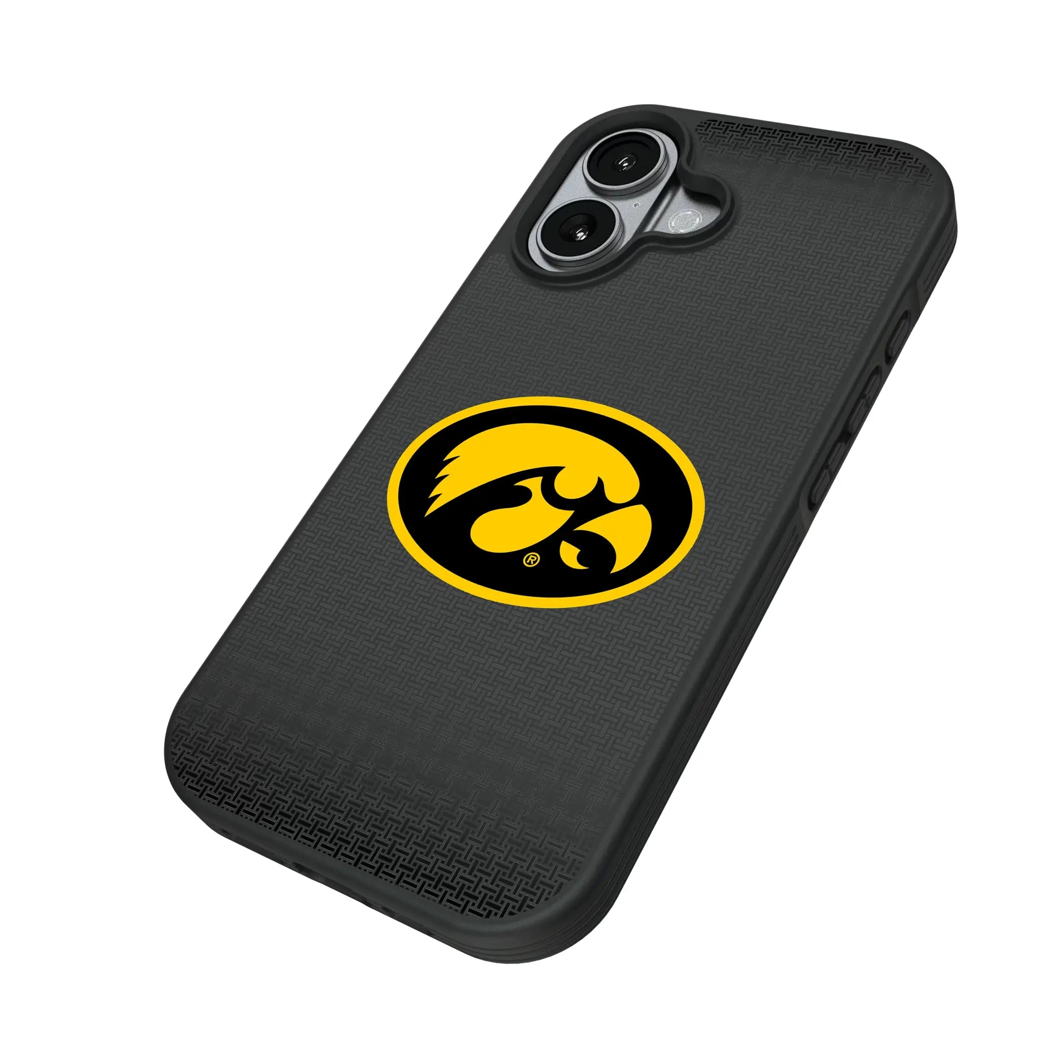 University of Iowa Hawkeyes Linen iPhone Bump Phone Case for Apple iPhone - Isometric View#Device_iPhone 17