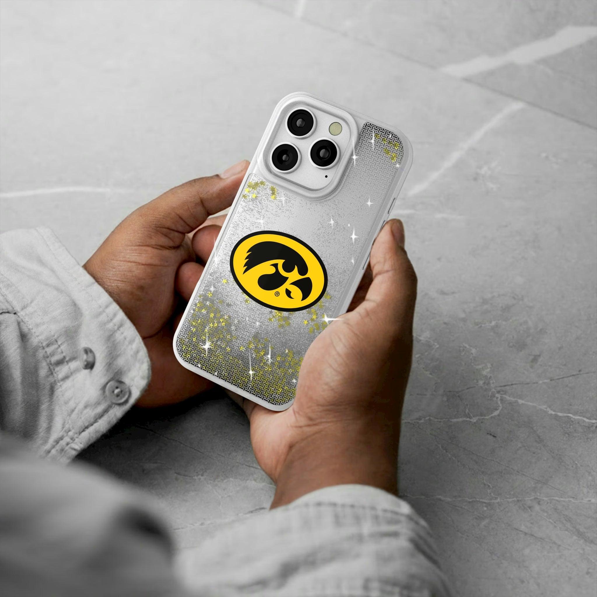 University of Iowa Hawkeyes Linen iPhone Glitter Phone Case for Apple iPhone - Lifestyle#Device_iPhone 16 Pro