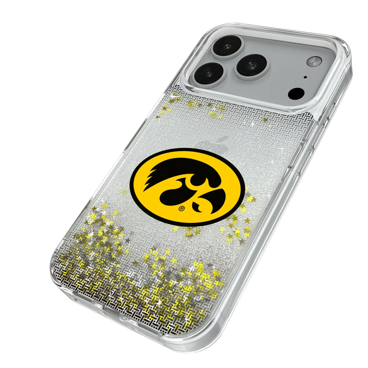 University of Iowa Hawkeyes Linen iPhone Glitter Phone Case for Apple iPhone - Isometric View#Device_iPhone 18 Pro