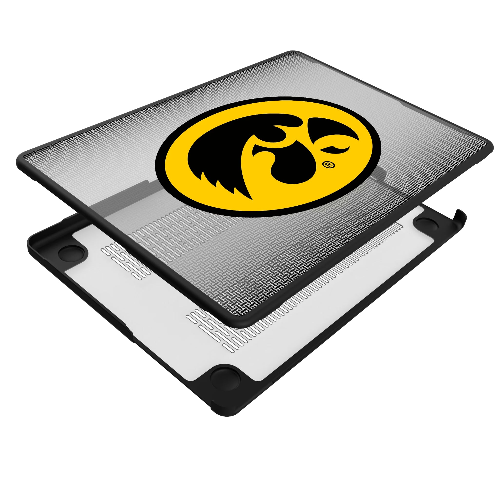 University of Iowa Hawkeyes Linen MacBook Laptop Case for Apple MacBook - Isometric View#Device_MacBook Pro (14-inch, 2021) / MacBook Pro (14-inch, 2023) / MacBook Pro (14-inch, 2024)