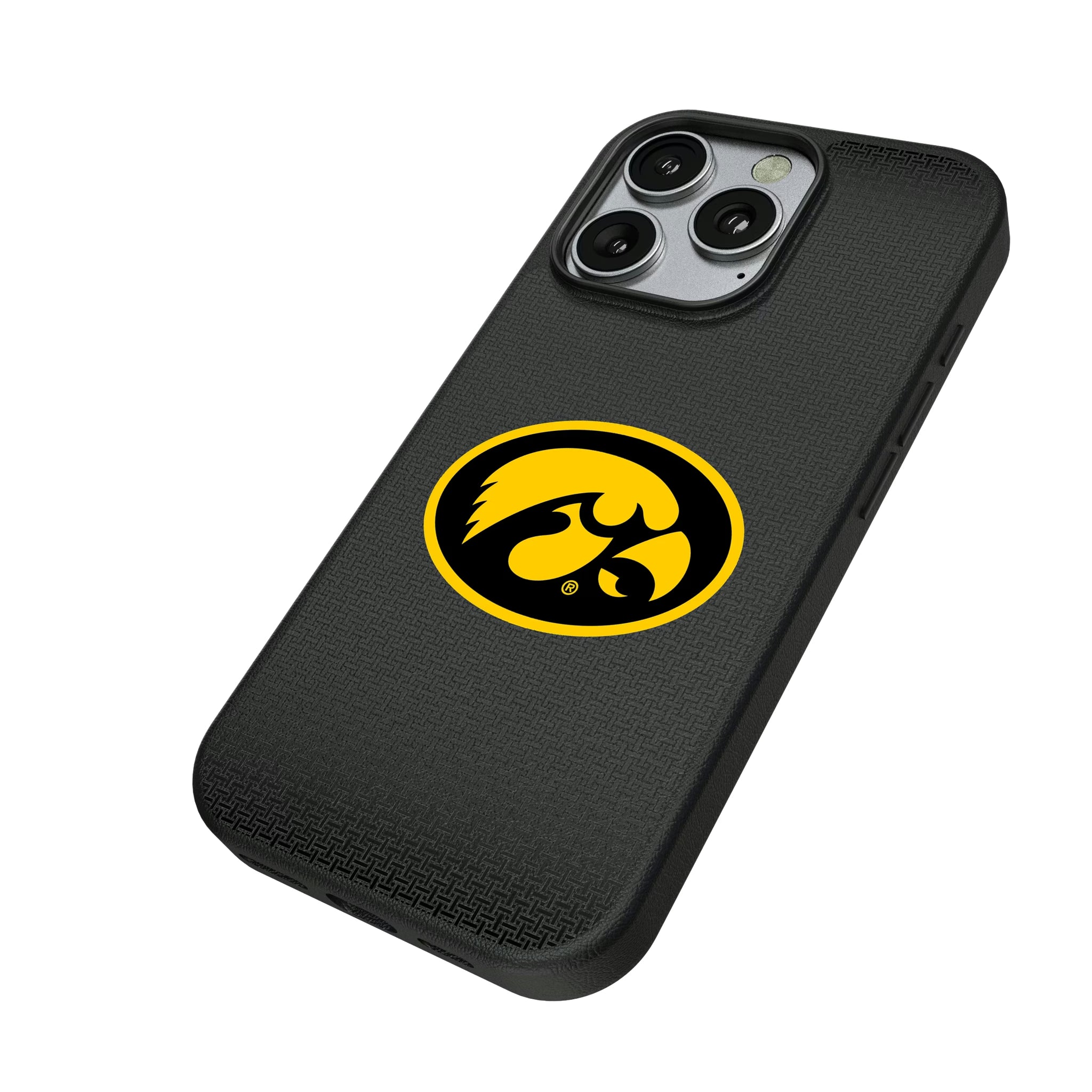 University of Iowa Hawkeyes Linen iPhone MagSafe Compatible Phone Case for Apple iPhone - Isometric View
