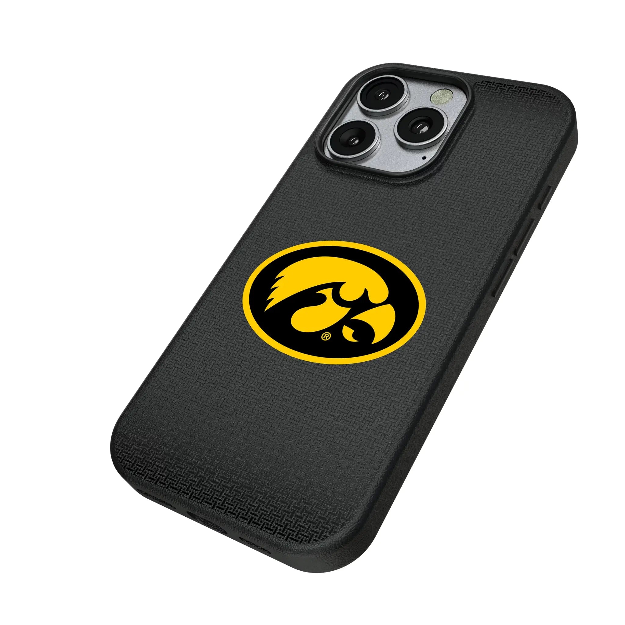 University of Iowa Hawkeyes Linen iPhone MagSafe Compatible Phone Case for Apple iPhone - Isometric View