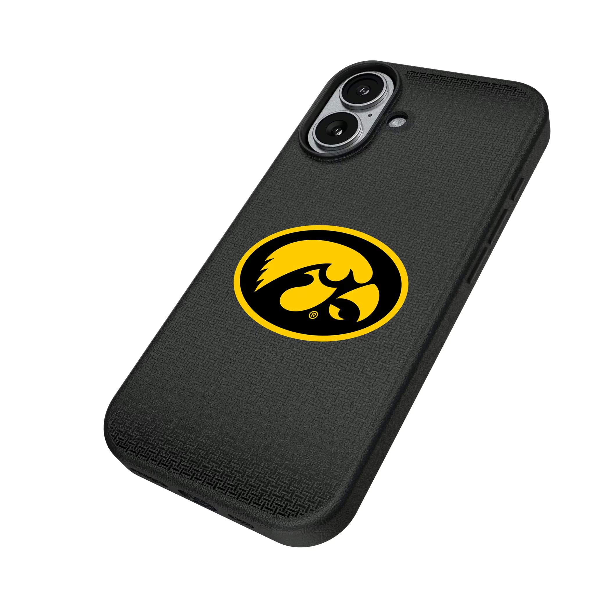 University of Iowa Hawkeyes Linen iPhone MagSafe Compatible Phone Case for Apple iPhone - Isometric View#Device_iPhone 17