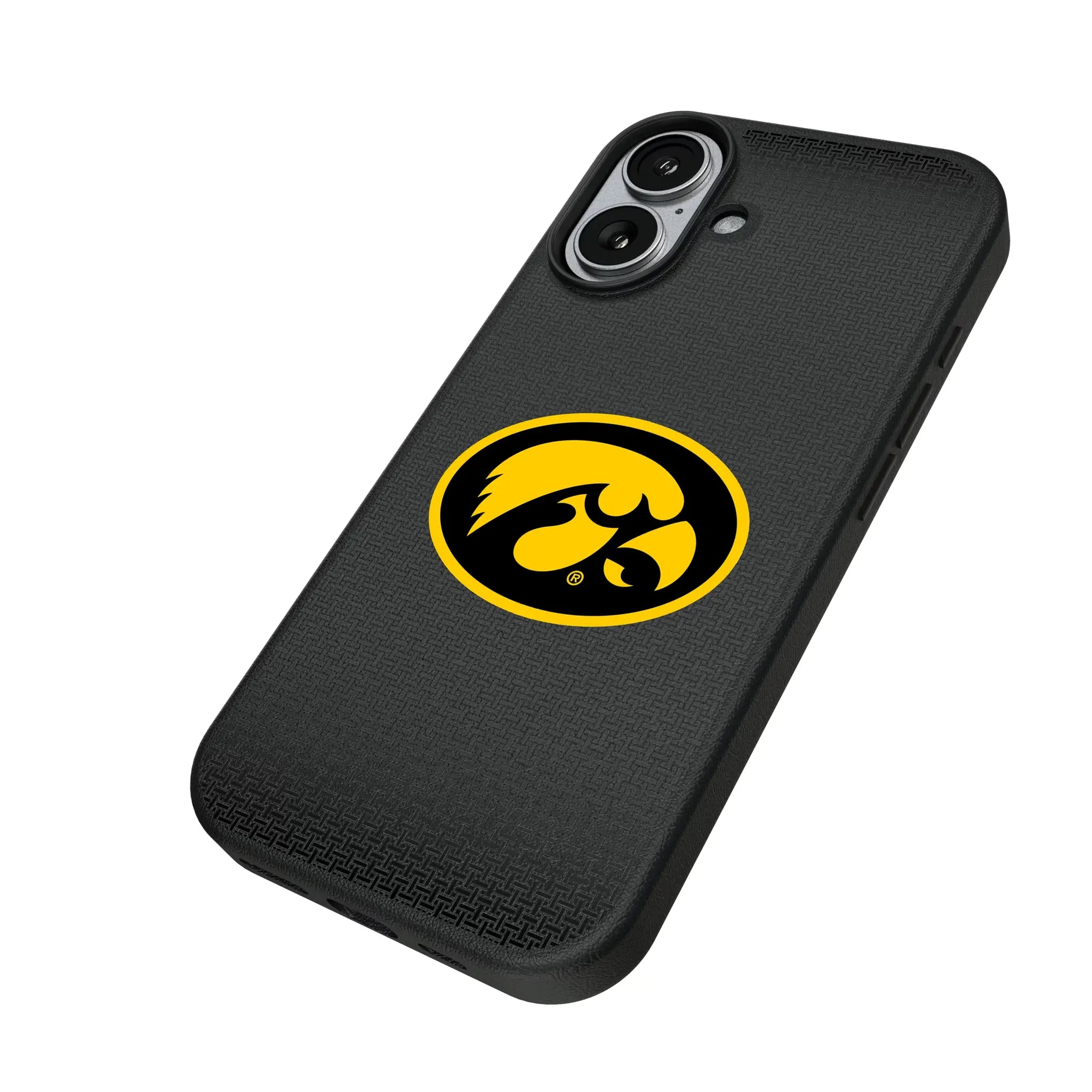 University of Iowa Hawkeyes Linen iPhone MagSafe Compatible Phone Case for Apple iPhone - Isometric View#Device_iPhone 17