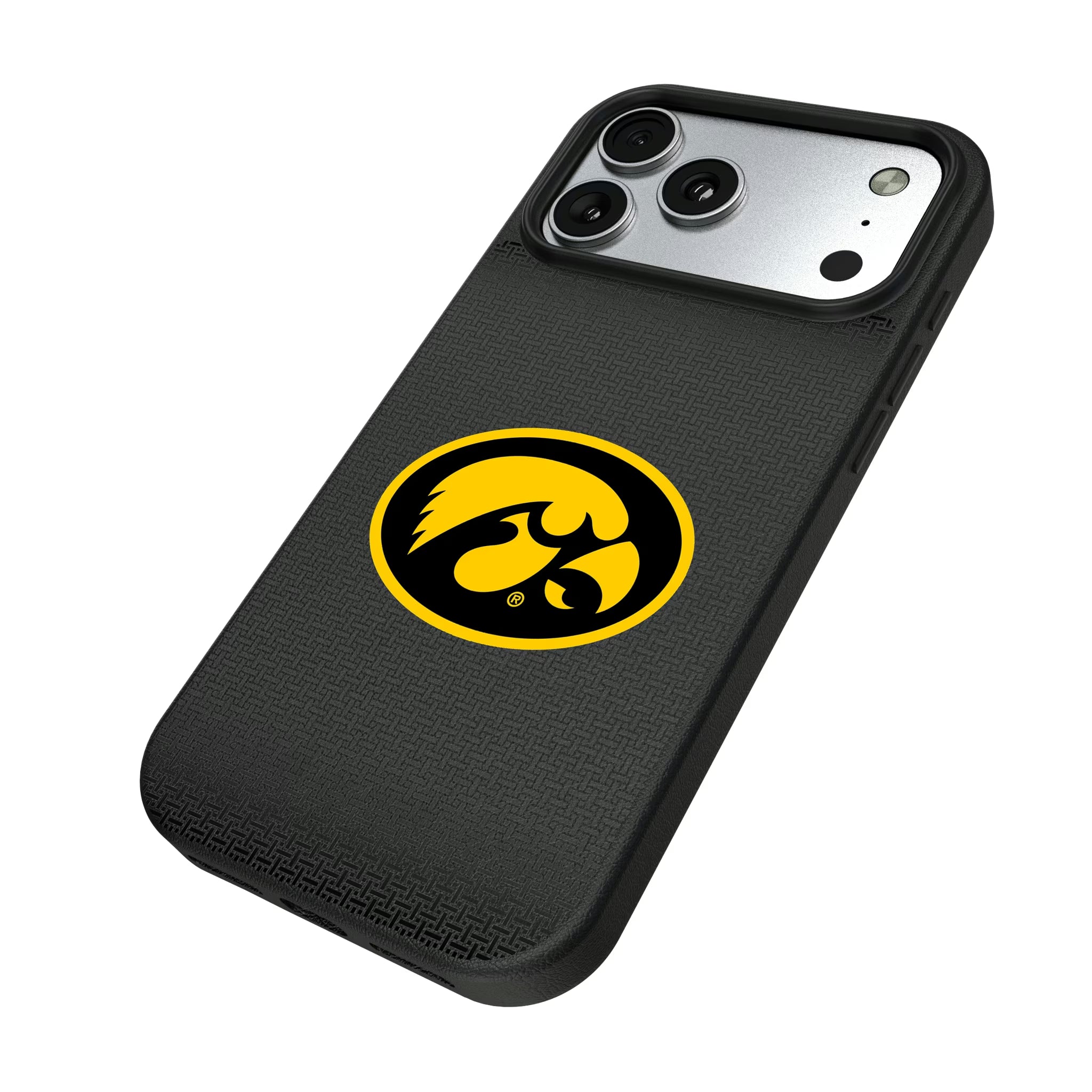 University of Iowa Hawkeyes Linen iPhone MagSafe Compatible Phone Case for Apple iPhone - Isometric View#Device_iPhone 17 Pro Max