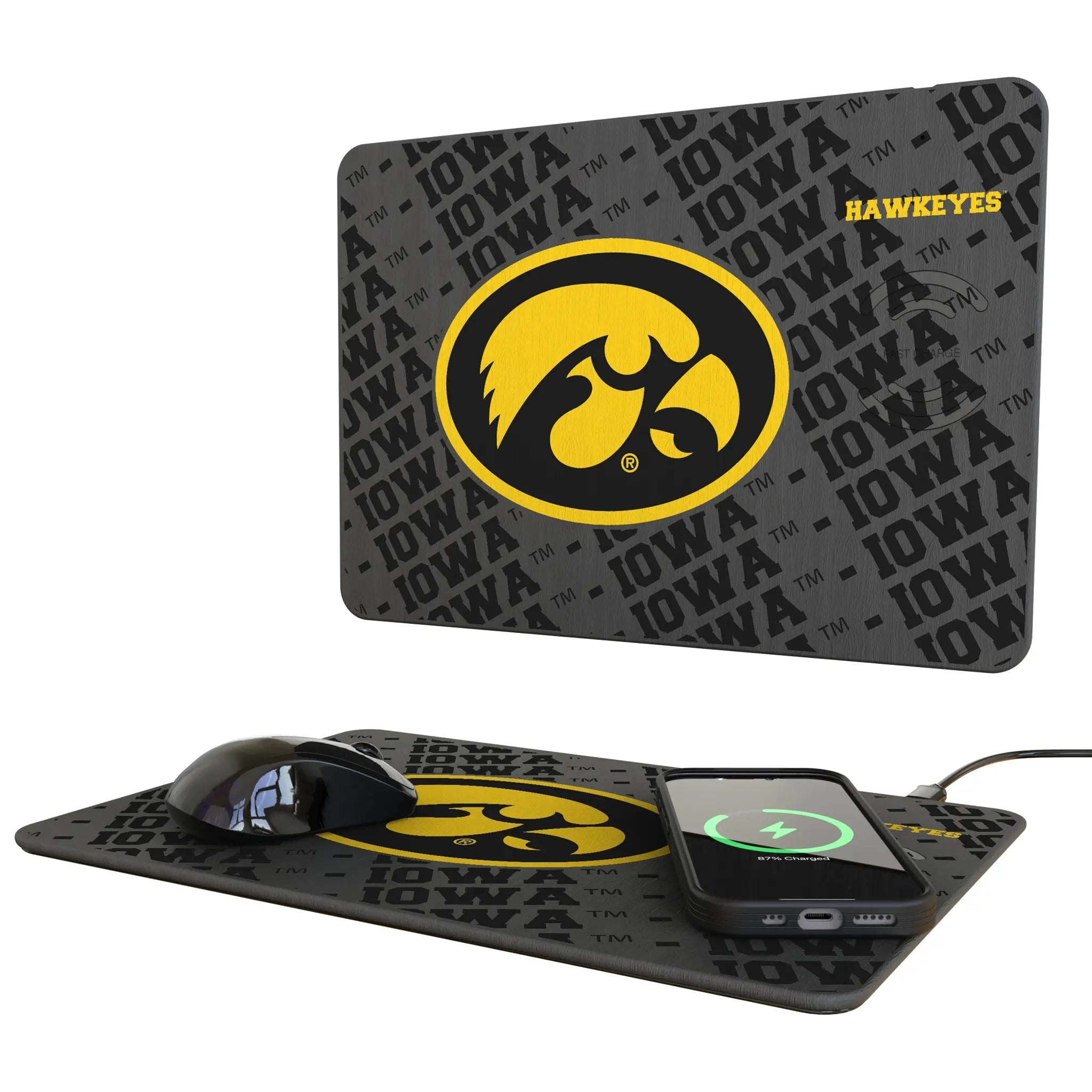 University of Iowa Hawkeyes Monocolor Tilt 15-Watt Wireless Charger and Mouse Pad