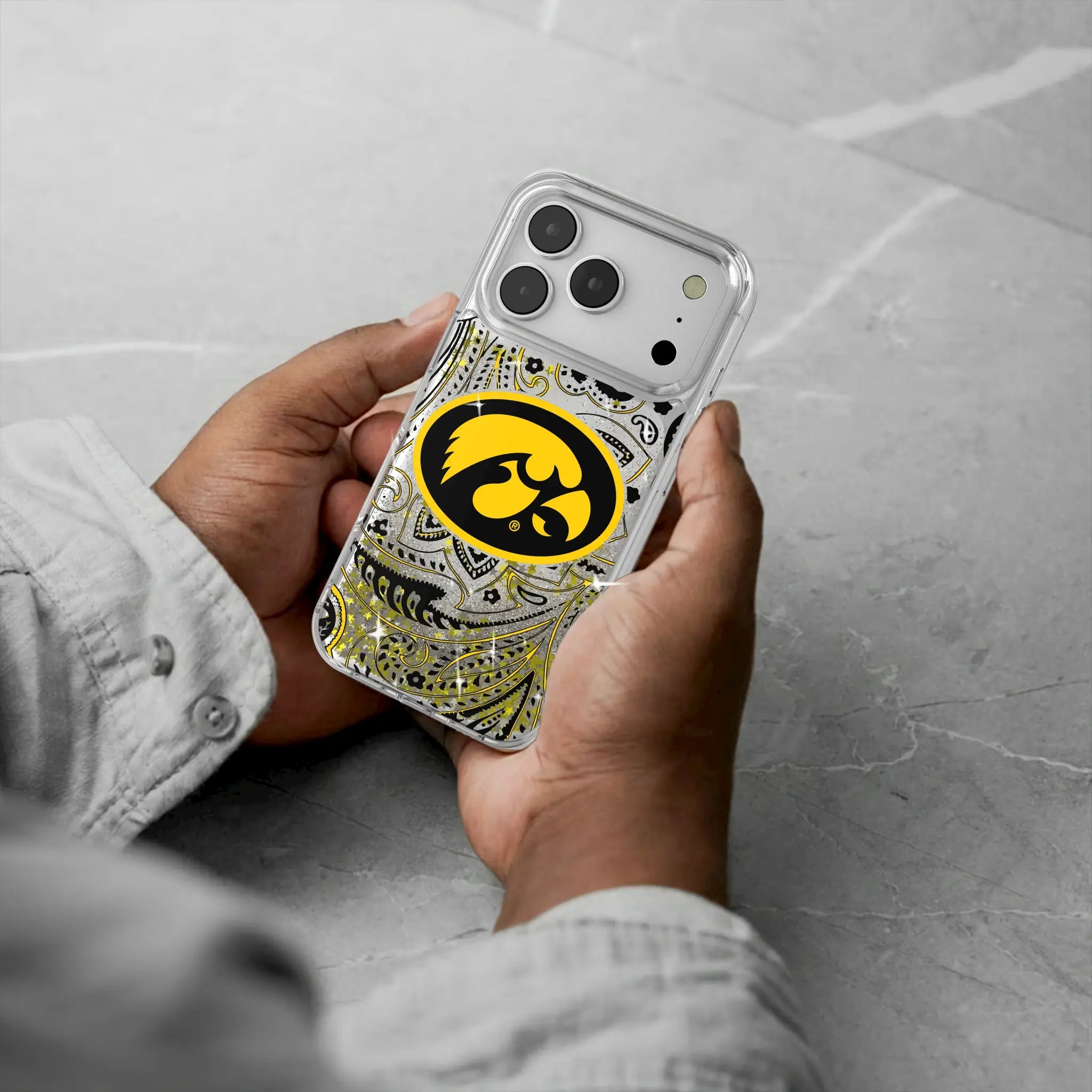 University of Iowa Hawkeyes Paisley iPhone Glitter Phone Case for Apple iPhone - Lifestyle