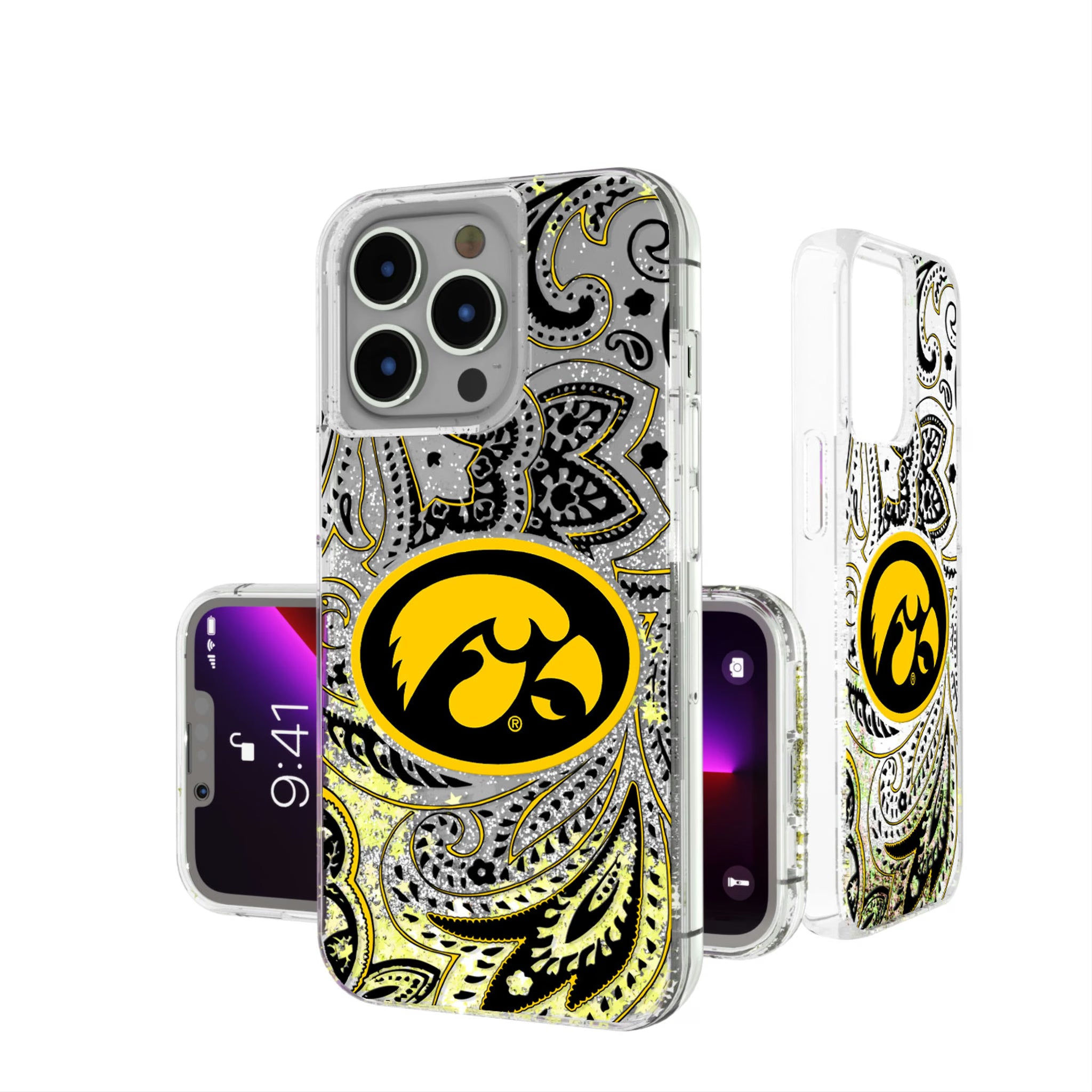 University of Iowa Hawkeyes Paisley iPhone Glitter Phone Case for Apple iPhone