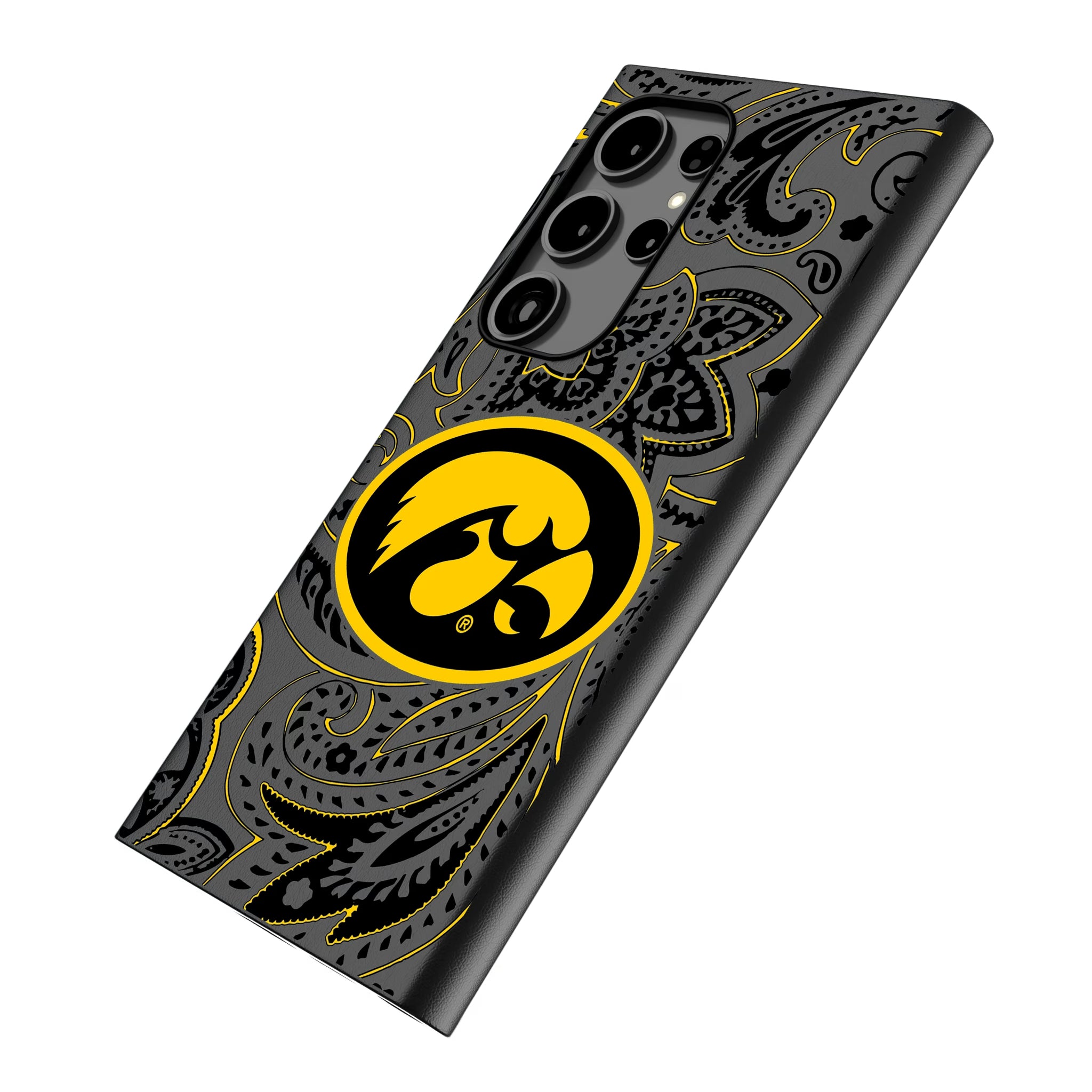 University of Iowa Hawkeyes Paisley Galaxy MagSafe Compatible Phone Case for Samsung Galaxy - Isometric View